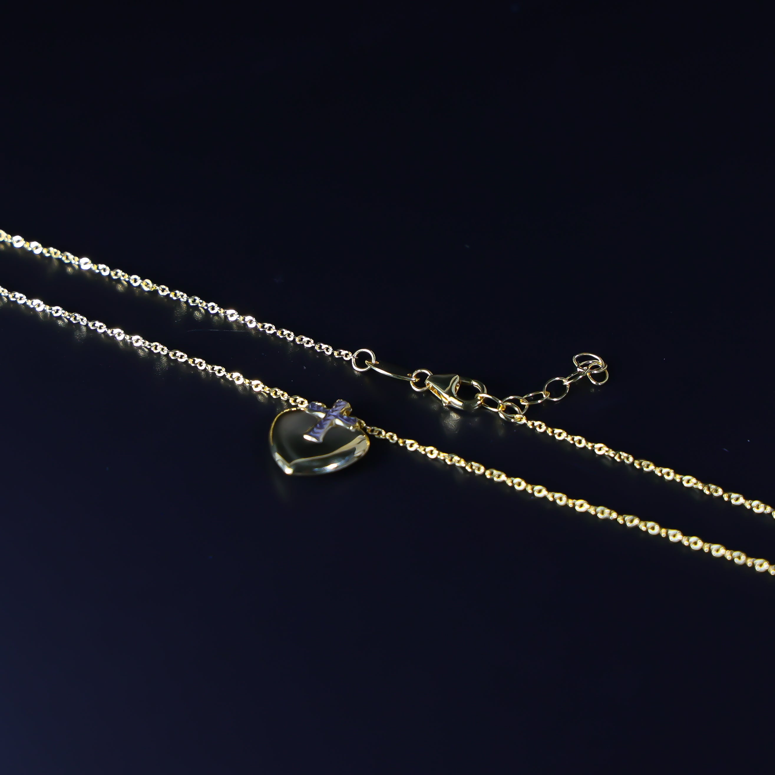 Gold Heart Cross Charm Necklace Model-NK0150 - Charlie & Co. Jewelry