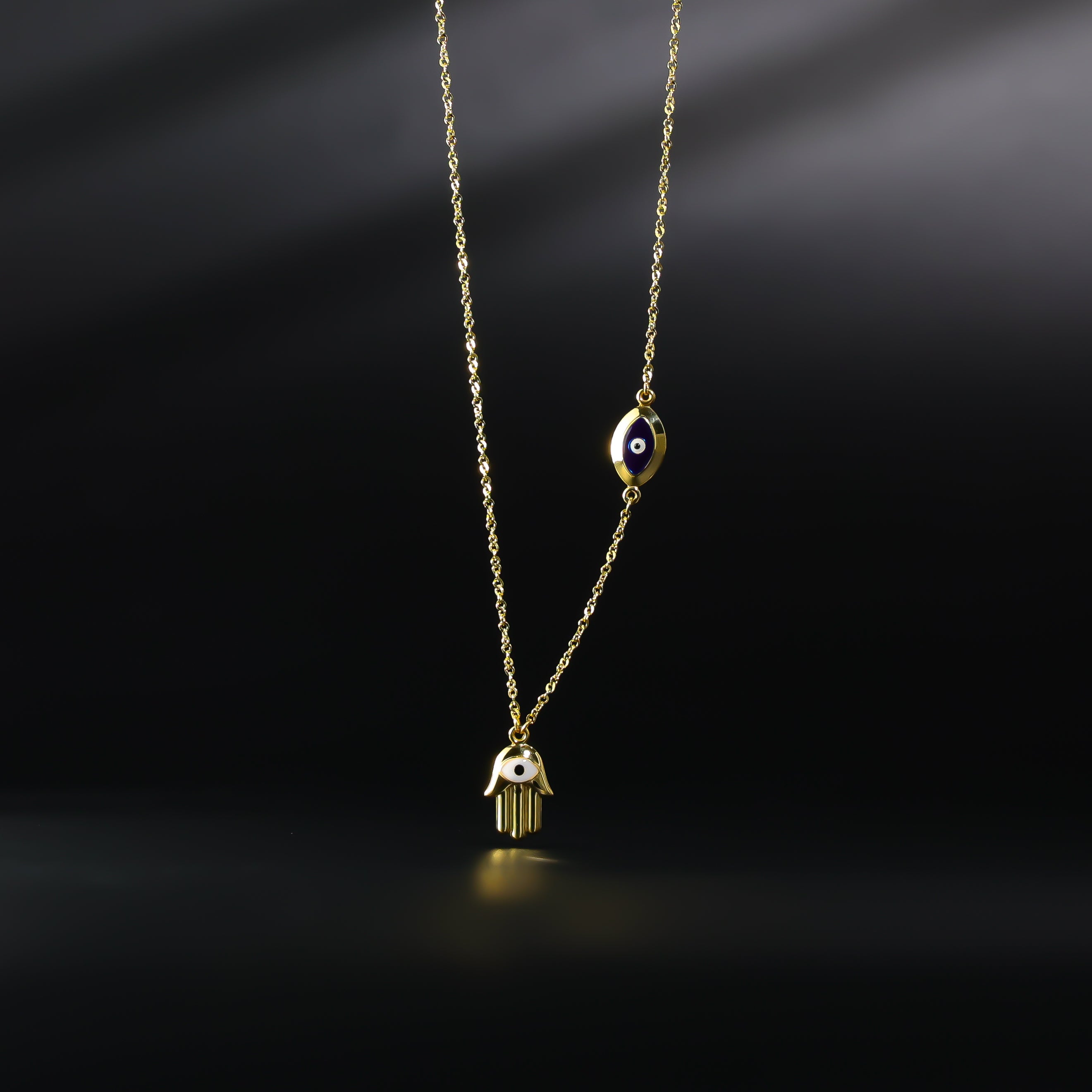 Gold Evil Eye Hamsa Charm Necklace Model-NK0153 - Charlie & Co. Jewelry
