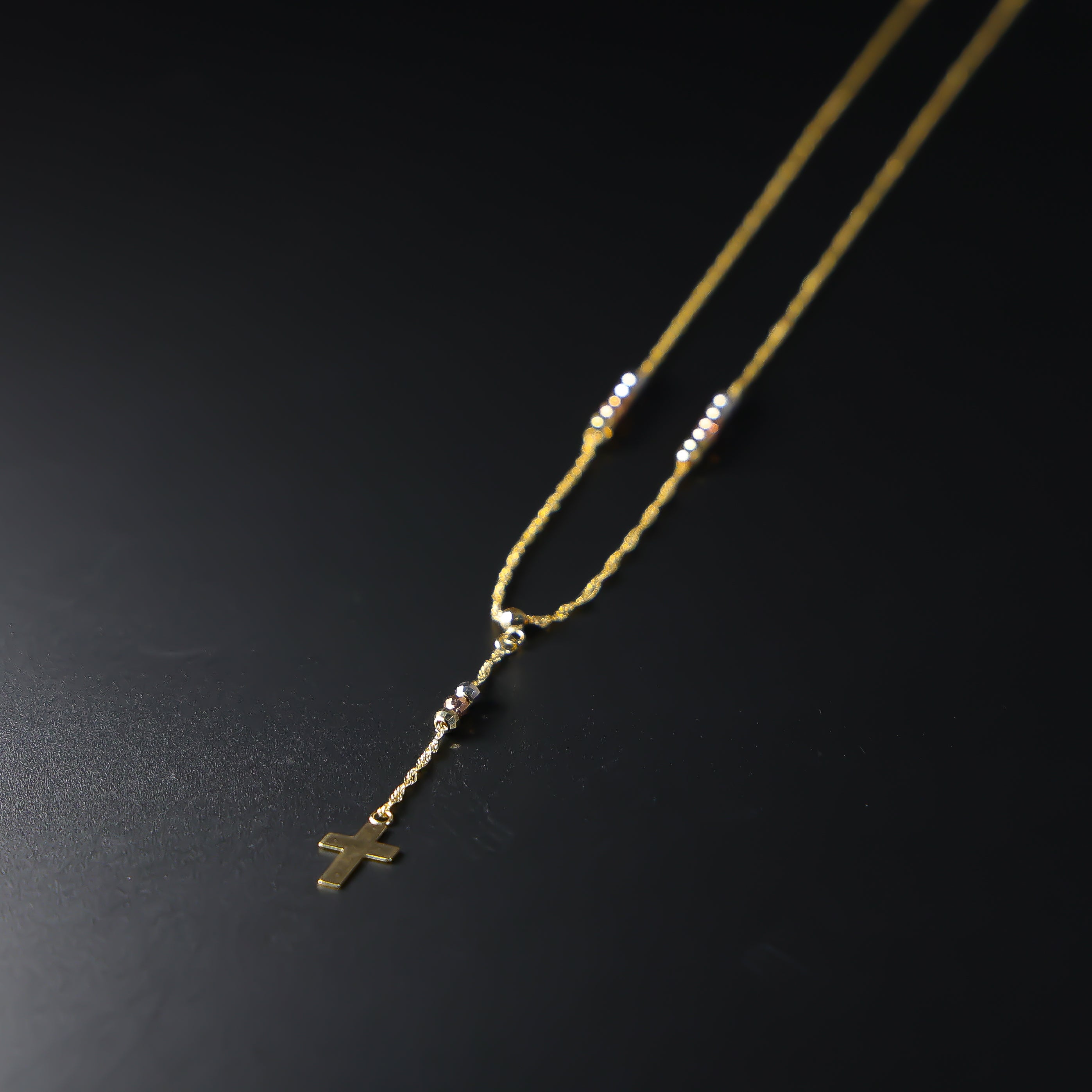Gold Rosary Cross Necklace Model-NK0199 - Charlie & Co. Jewelry