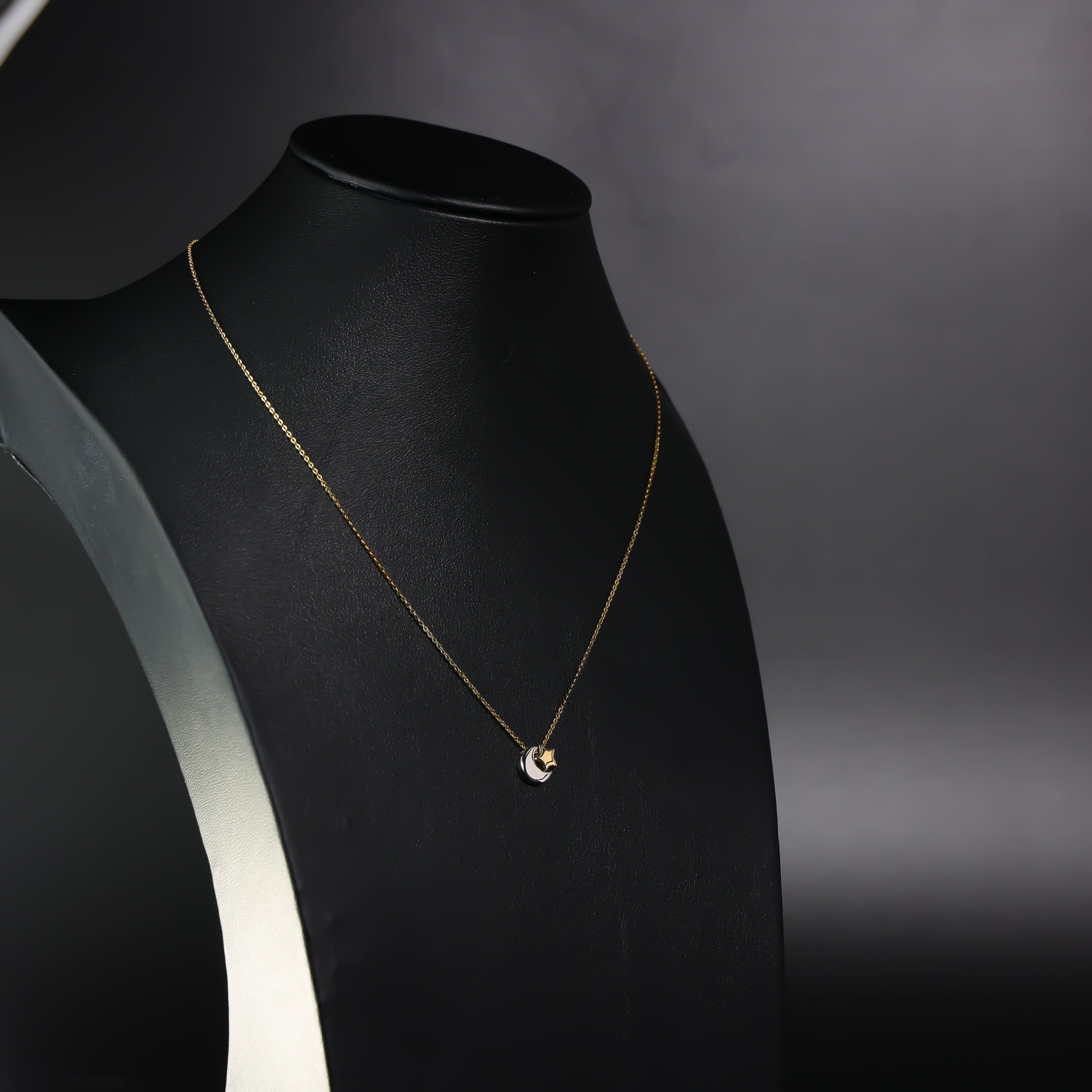 14K Gold Moon and Star Necklace Model-NK0224 - Charlie & Co. Jewelry