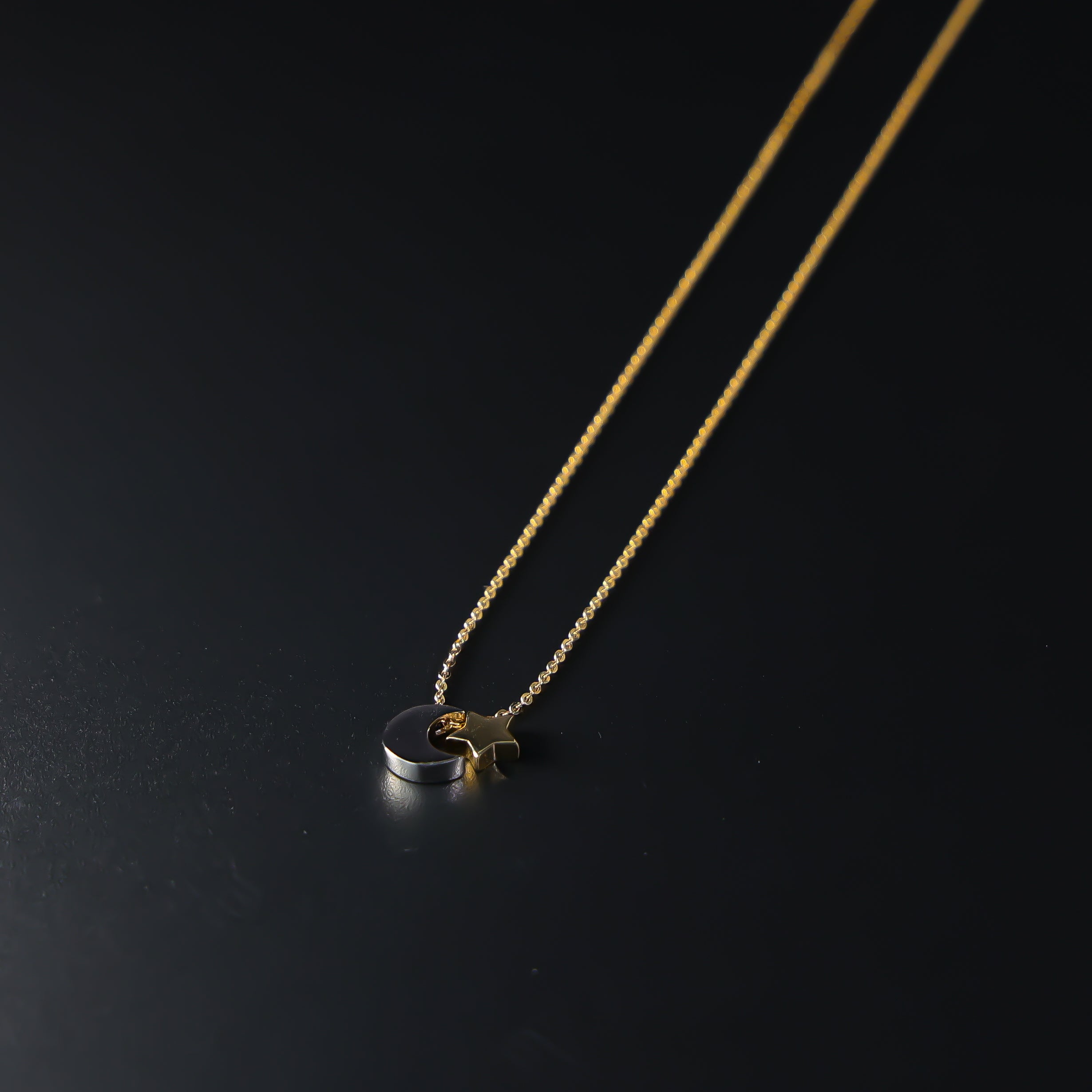 14K Gold Moon and Star Necklace Model-NK0224 - Charlie & Co. Jewelry