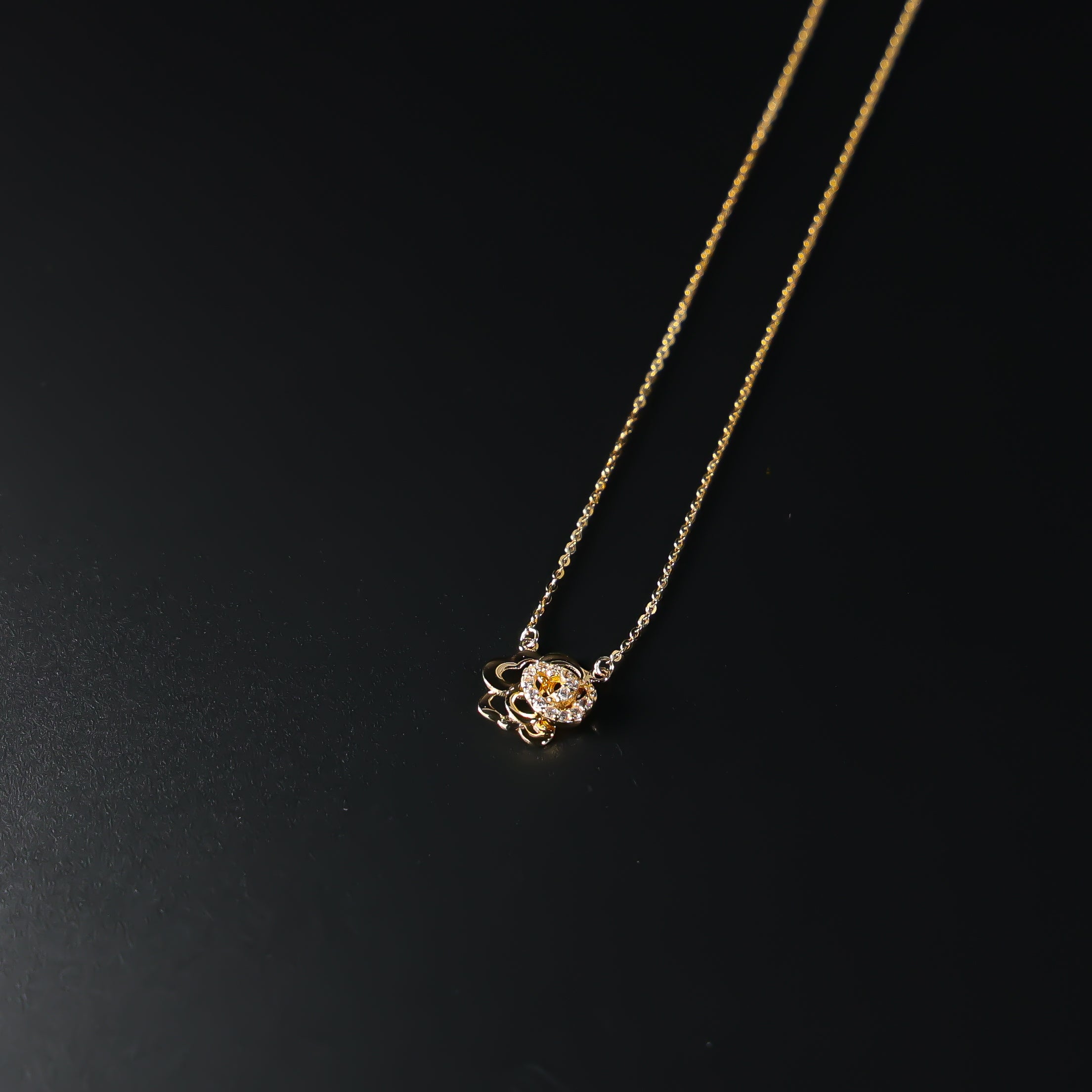 14K Gold Rose Flower Necklace Model-NK0103 - Charlie & Co. Jewelry