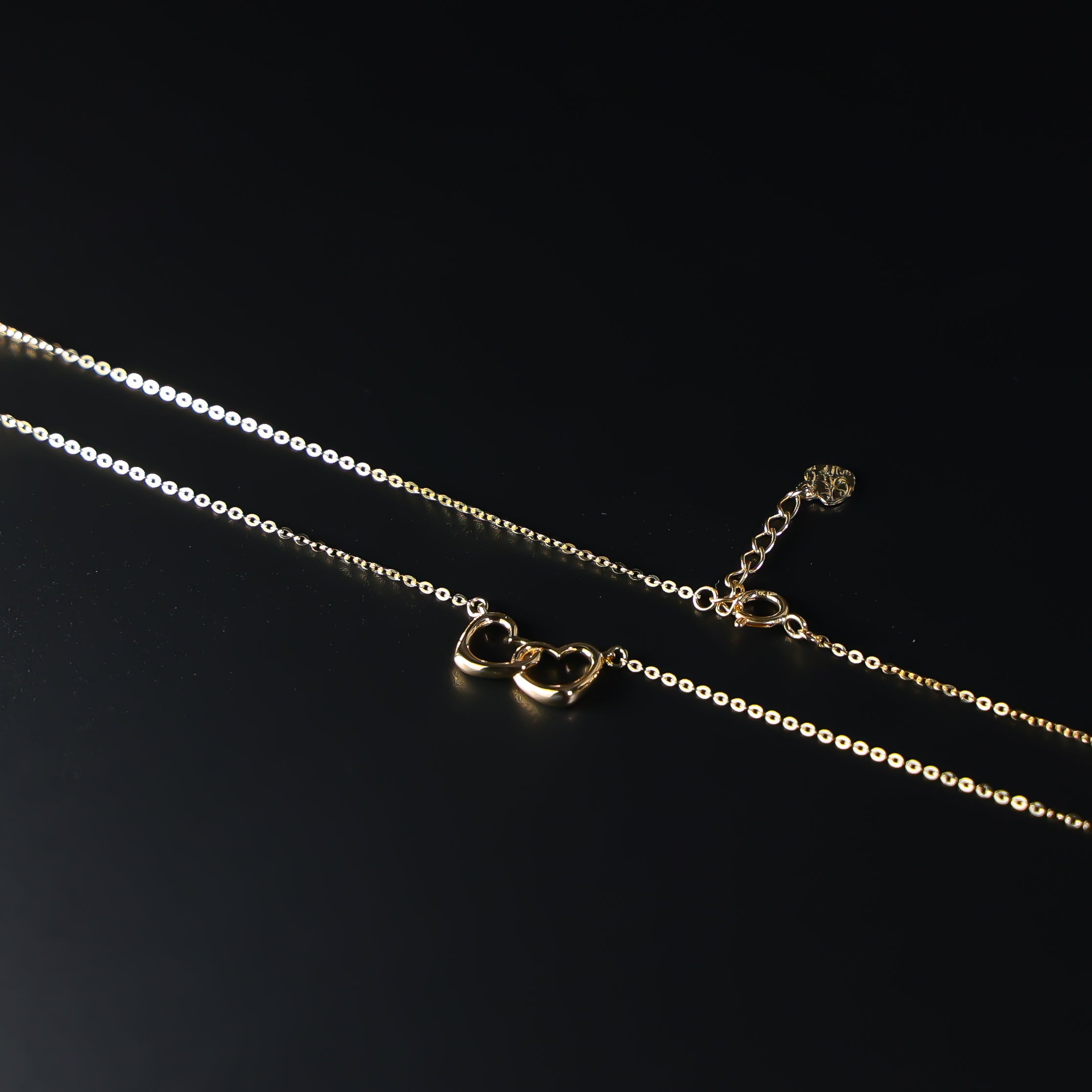 14K Dainty Gold Two Hearts Necklace Model-NK0101 - Charlie & Co. Jewelry
