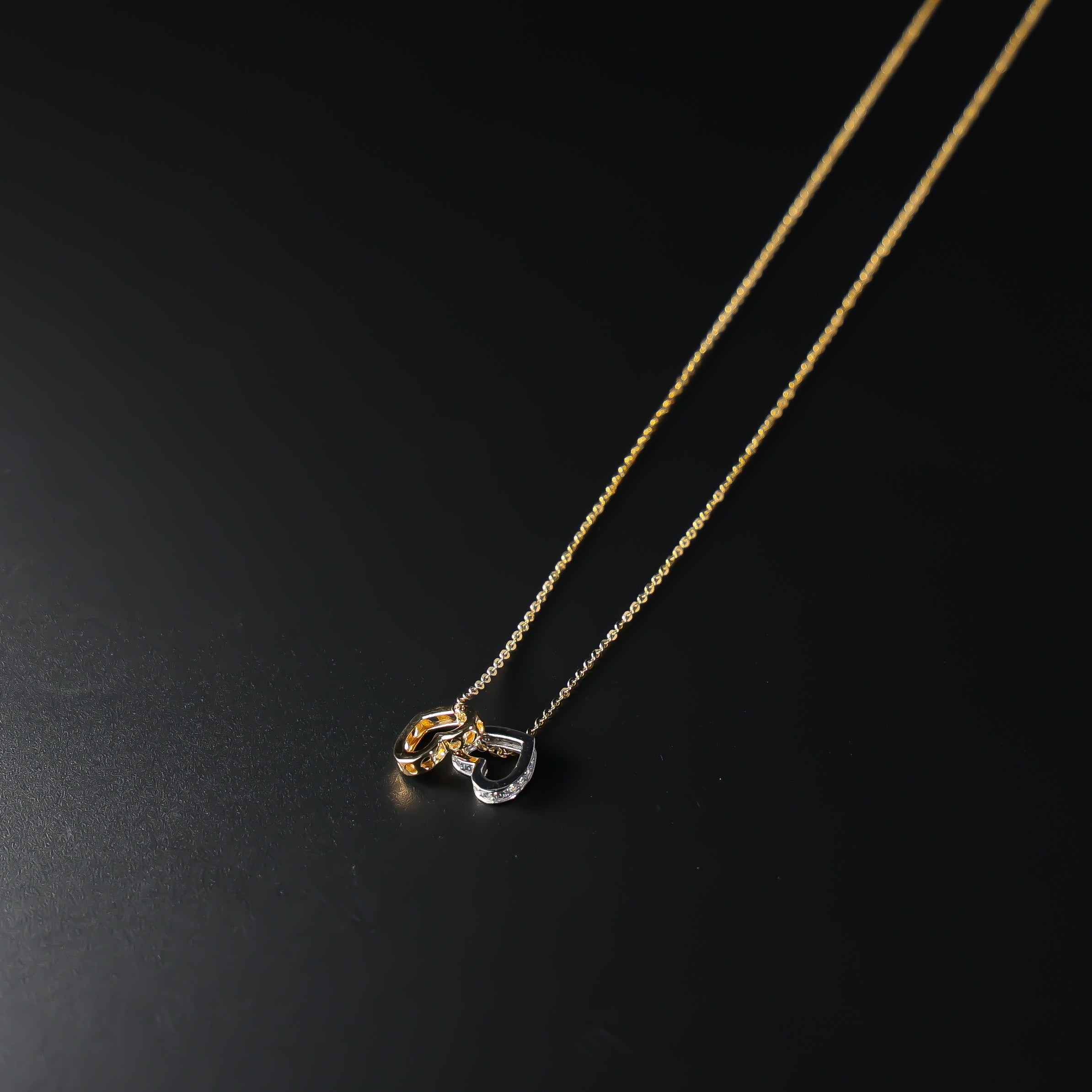 Gold Hanging Hearts Charm Necklace Model-NK0219 - Charlie & Co. Jewelry