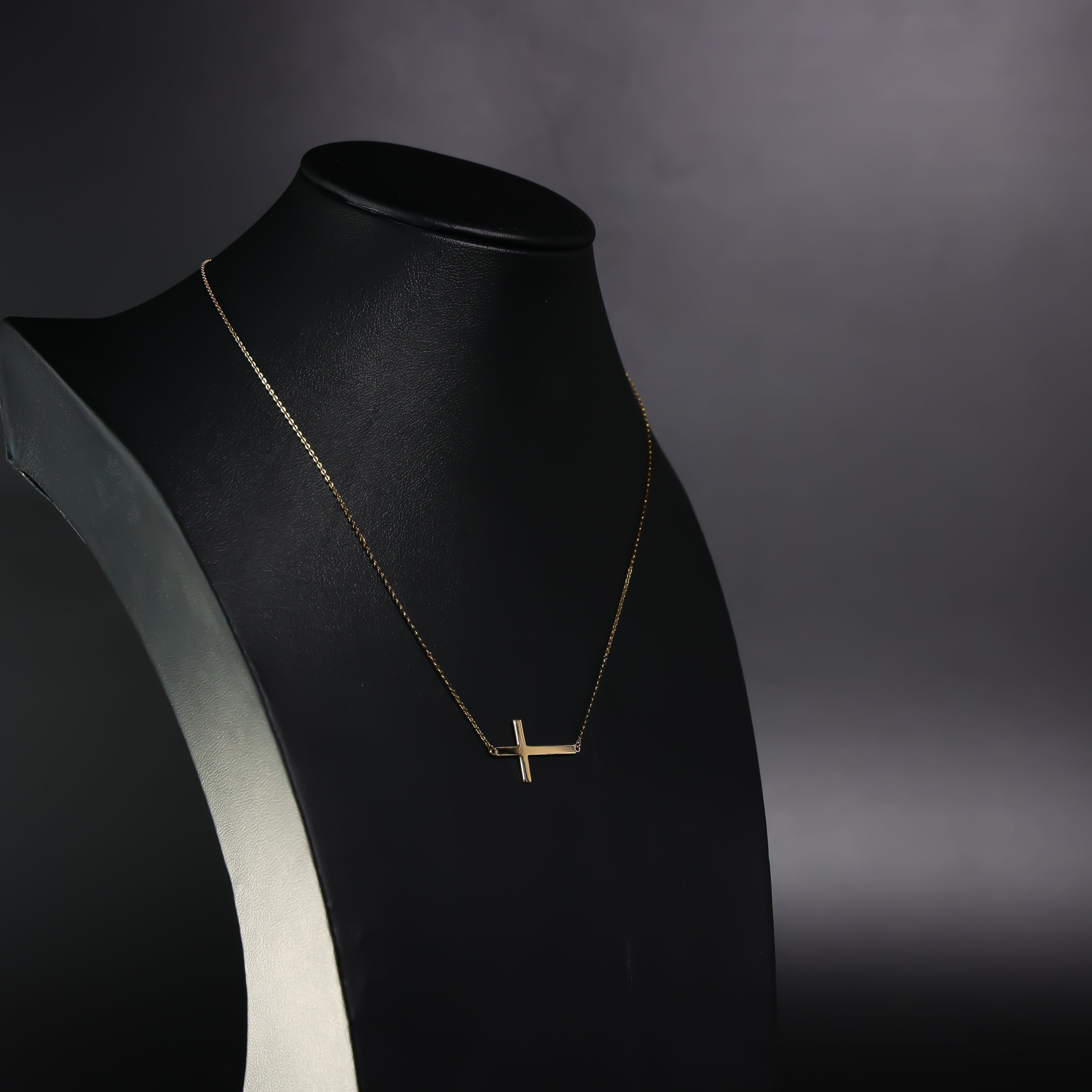 14K Gold Side Way Cross Necklace Model-NK0203 - Charlie & Co. Jewelry