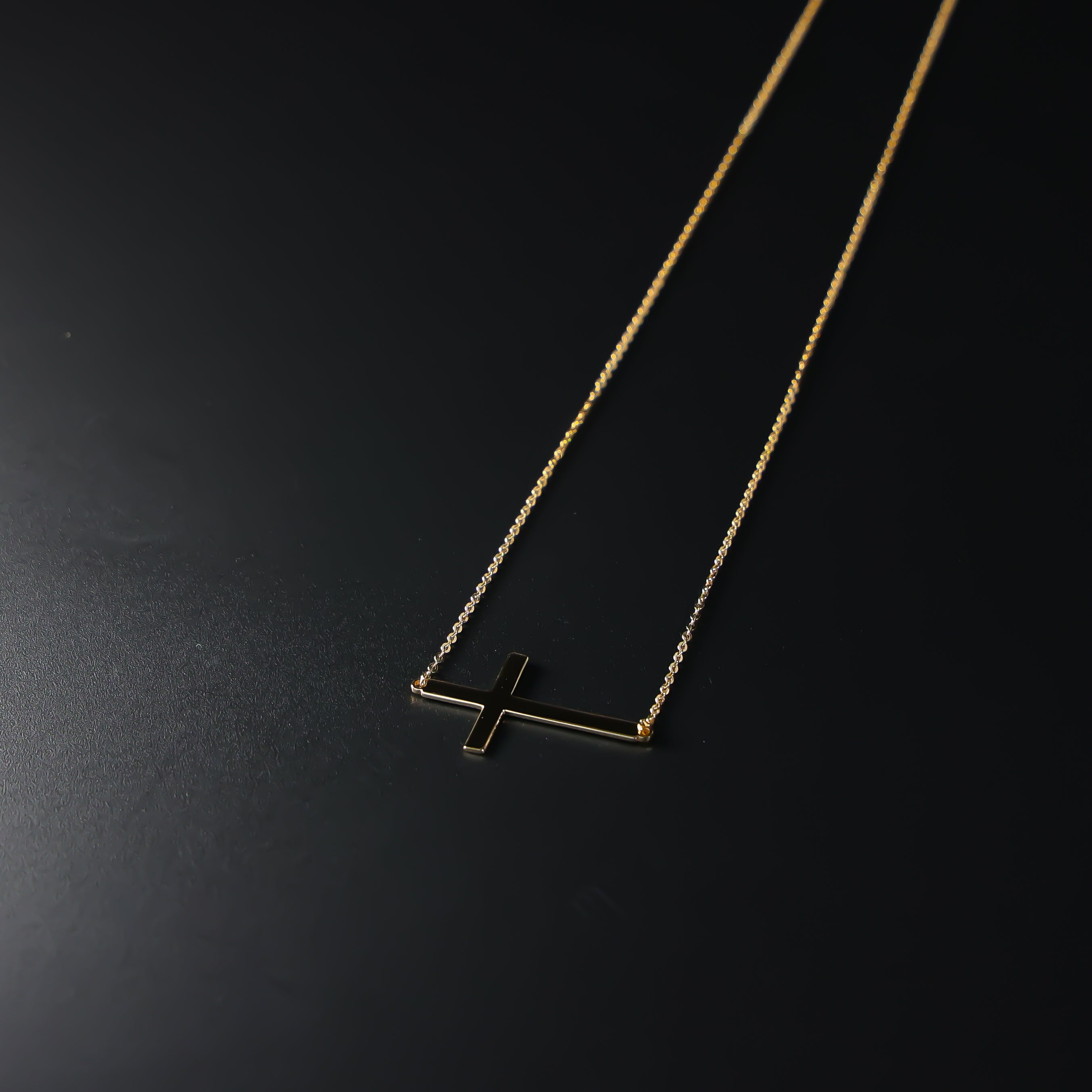 14K Gold Side Way Cross Necklace Model-NK0203 - Charlie & Co. Jewelry