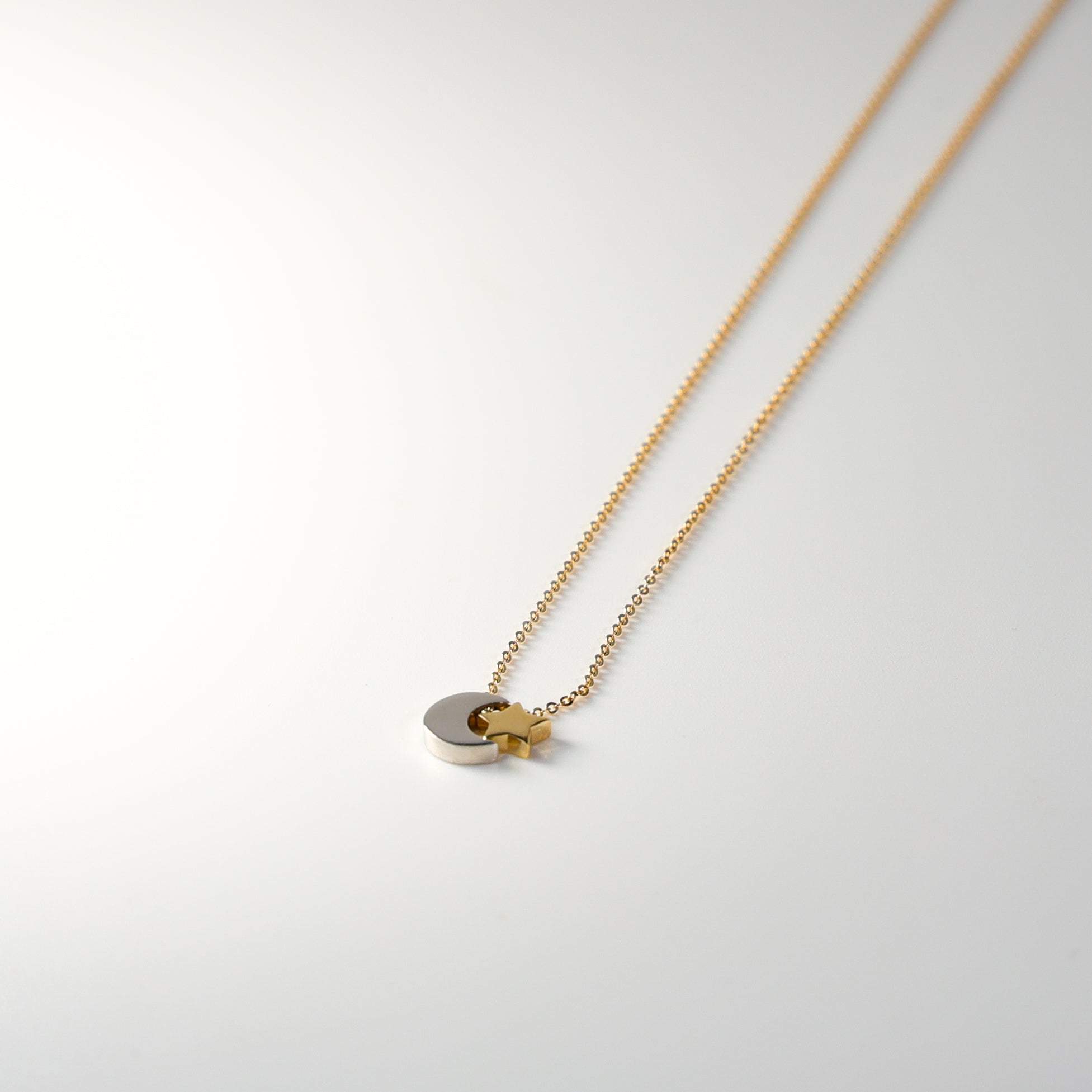 14K Gold Moon and Star Necklace Model-NK0224 - Charlie & Co. Jewelry