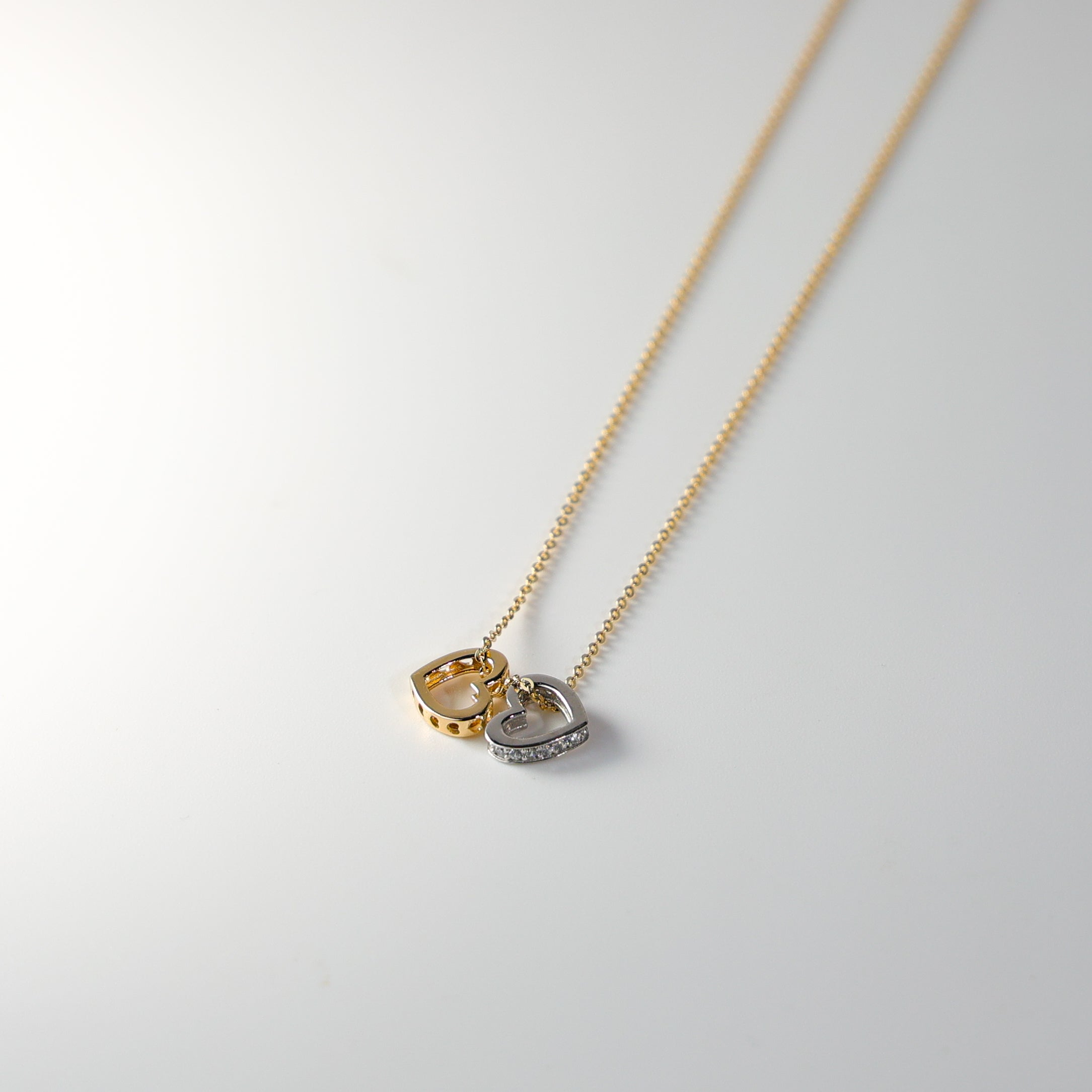 Gold Hanging Hearts Charm Necklace Model-NK0219 - Charlie & Co. Jewelry