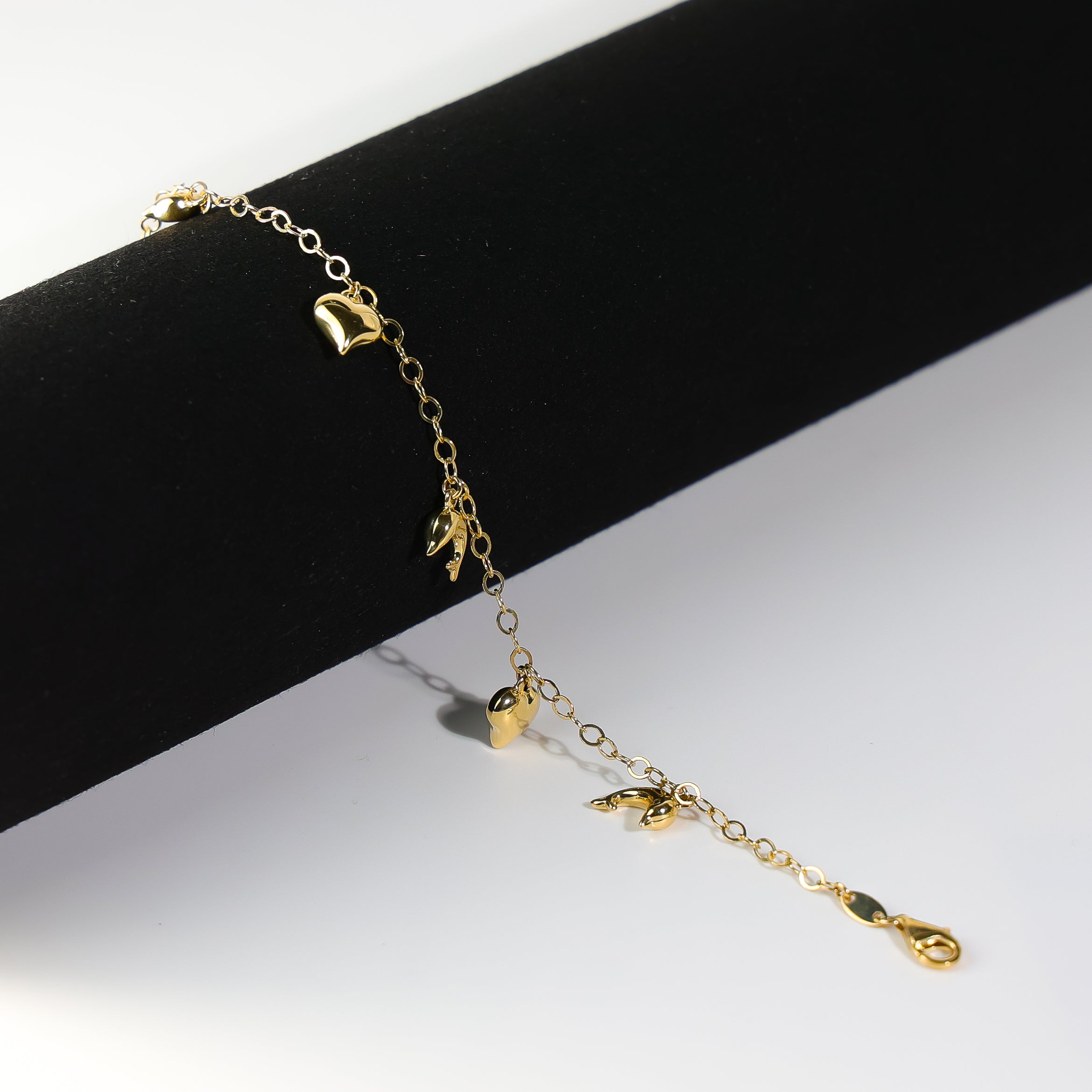 14K Gold Dolphin And Heart Bracelet Model-AB0771 - Charlie & Co. Jewelry