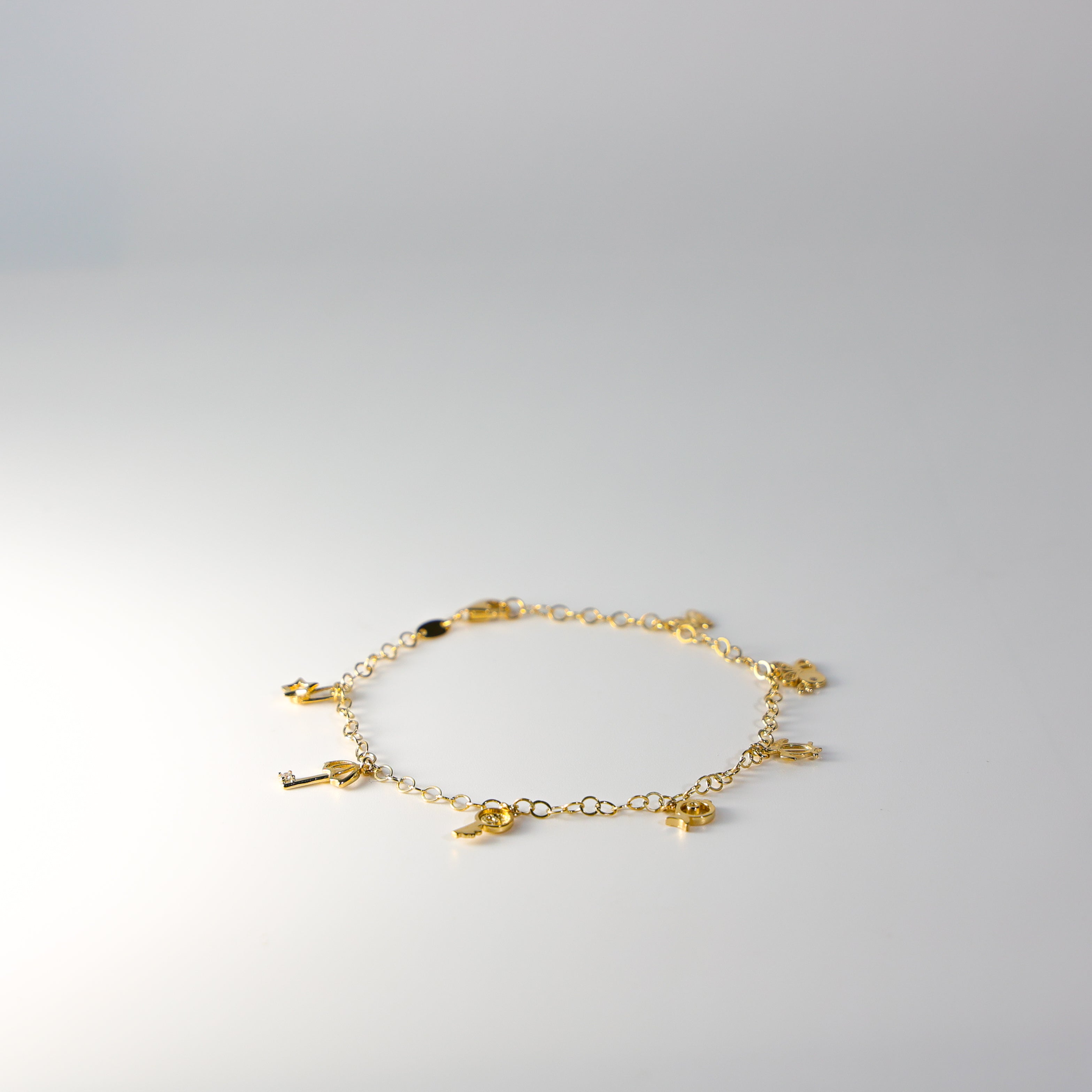 14K Gold Nature Hanging Charms Bracelet Model-AB0770 - Charlie & Co. Jewelry