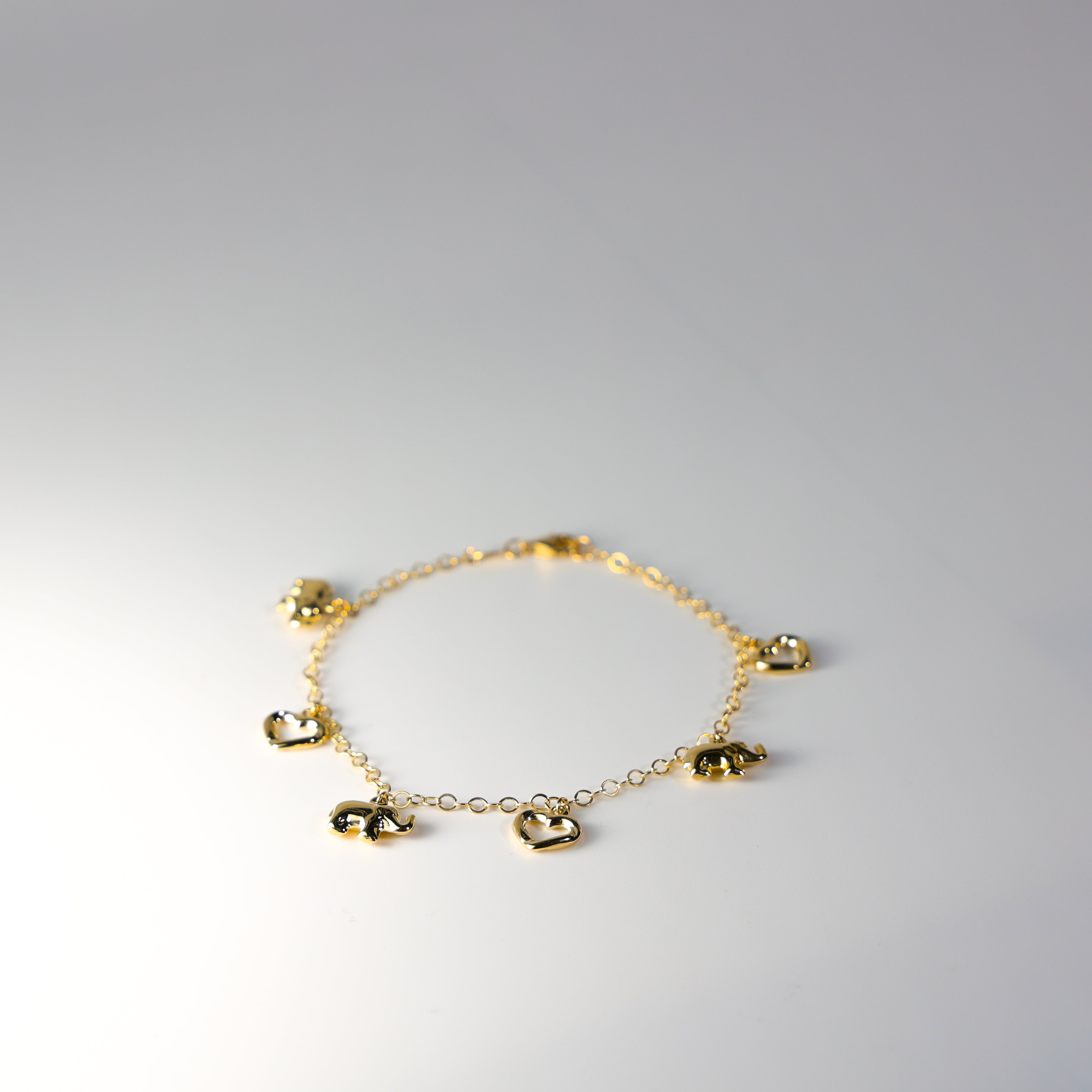 14K Gold Elephant And Heart Bracelet Model-AB0773 - Charlie & Co. Jewelry