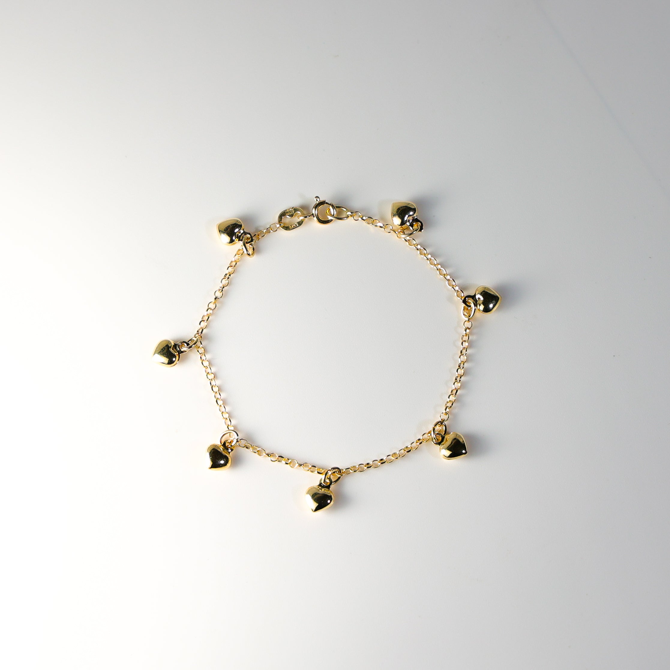 14K Gold Hanging Hearts Bracelet Model-AB0276 - Charlie & Co. Jewelry