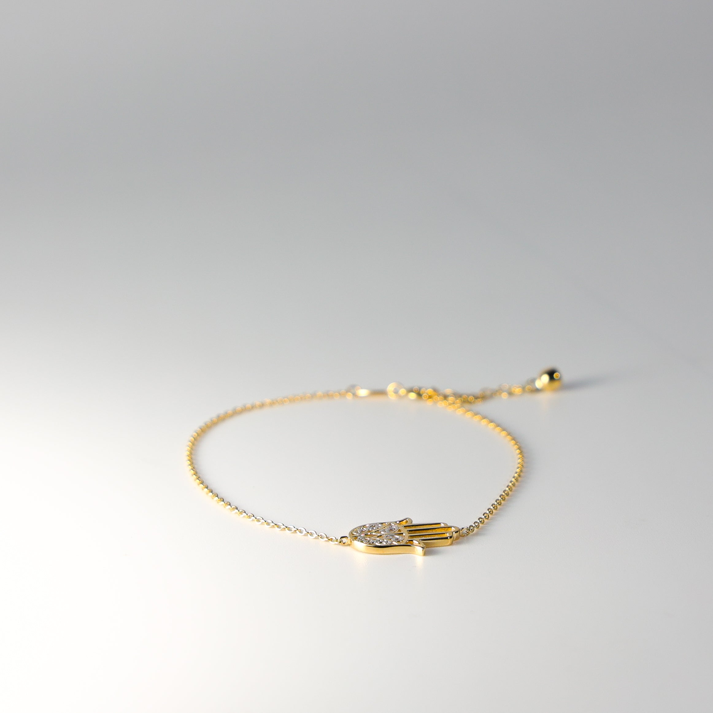 14K Gold Hamsa Hand Bracelet Model-AB0675 - Charlie & Co. Jewelry