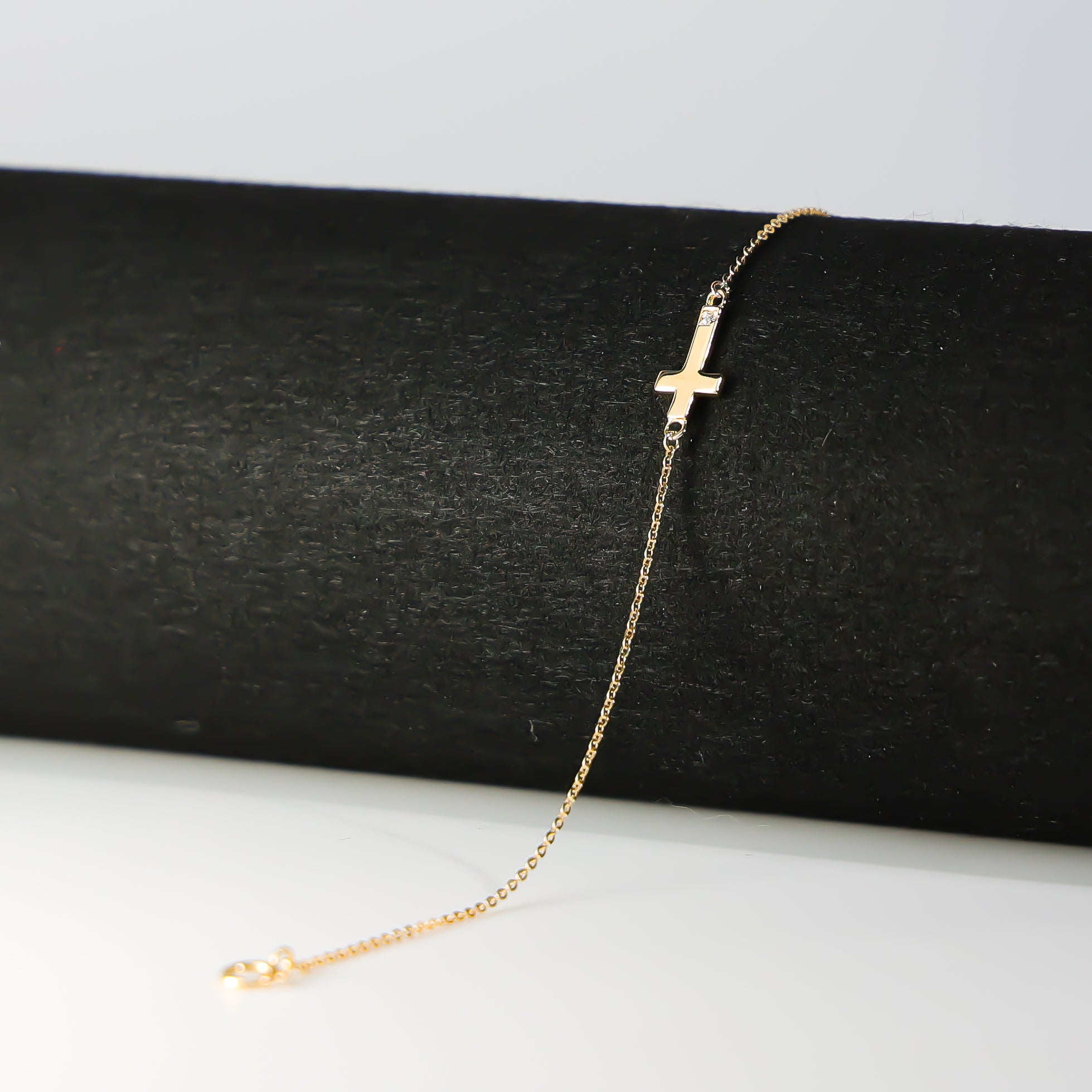 14K Gold Bracelet With Side Way Cross Model-AB0317 - Charlie & Co. Jewelry