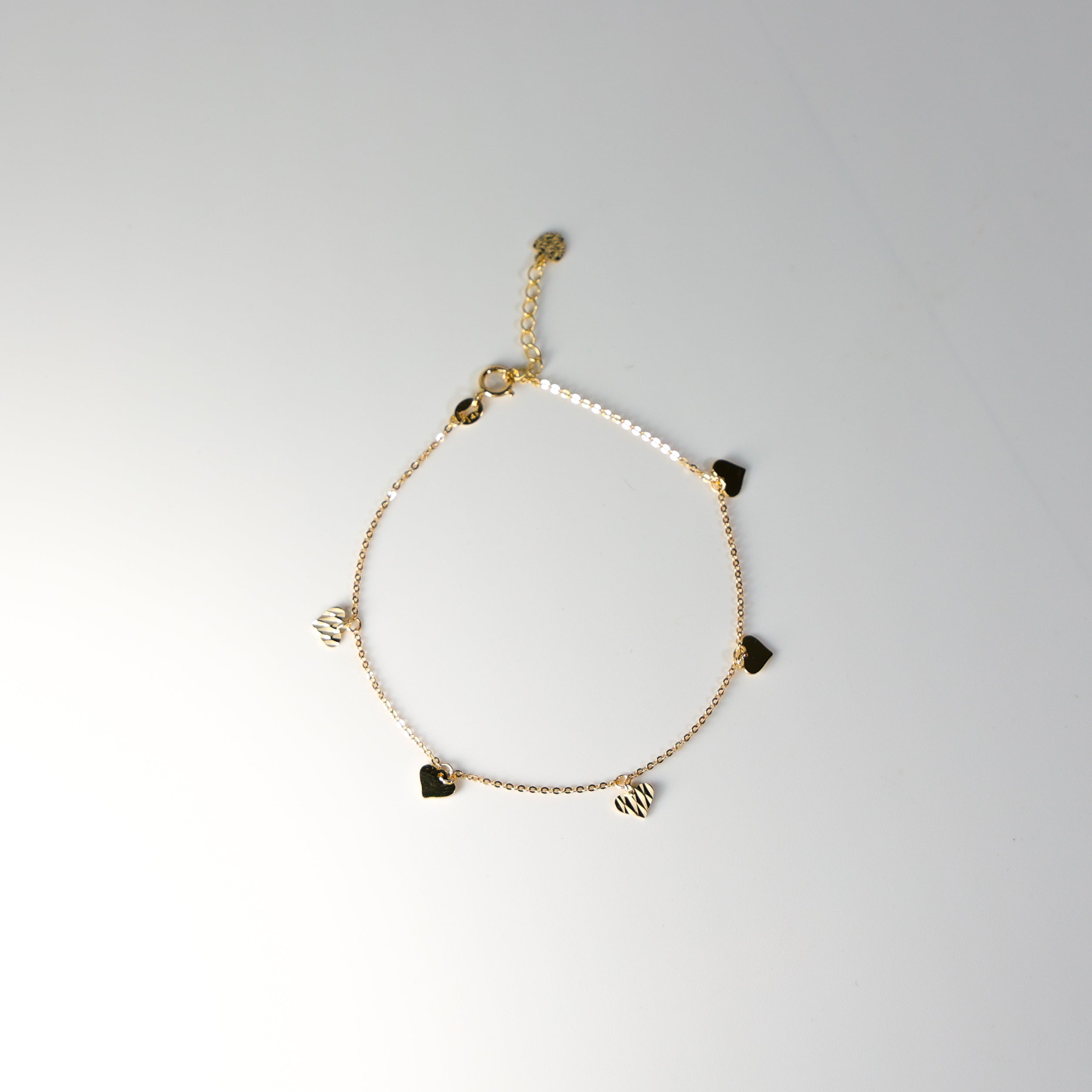 14K Gold Hanging Hearts Bracelet Model-AB0037 - Charlie & Co. Jewelry
