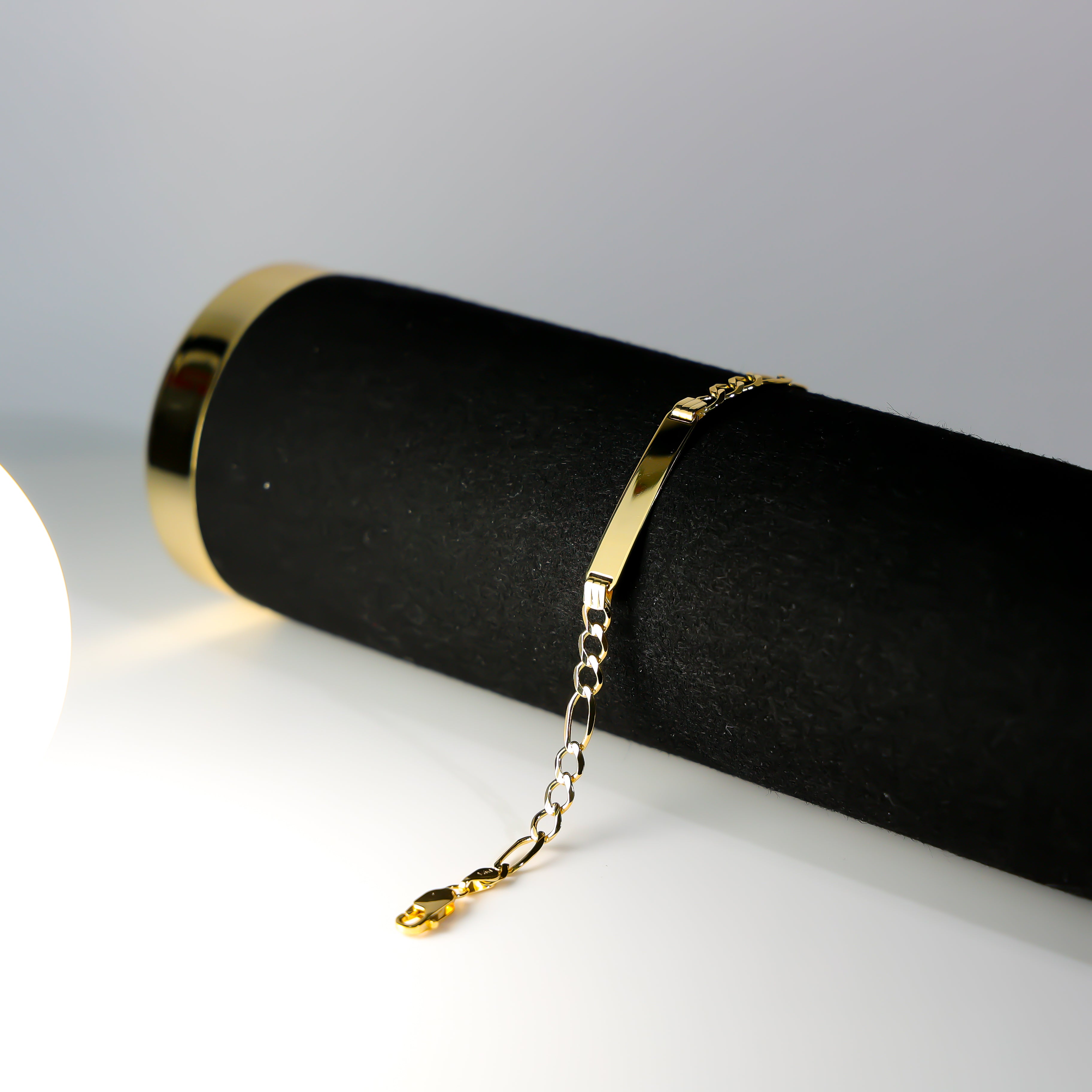 14K Gold ID Bracelet 5MM Figaro Link Chain Model-AB0228 - Charlie & Co. Jewelry