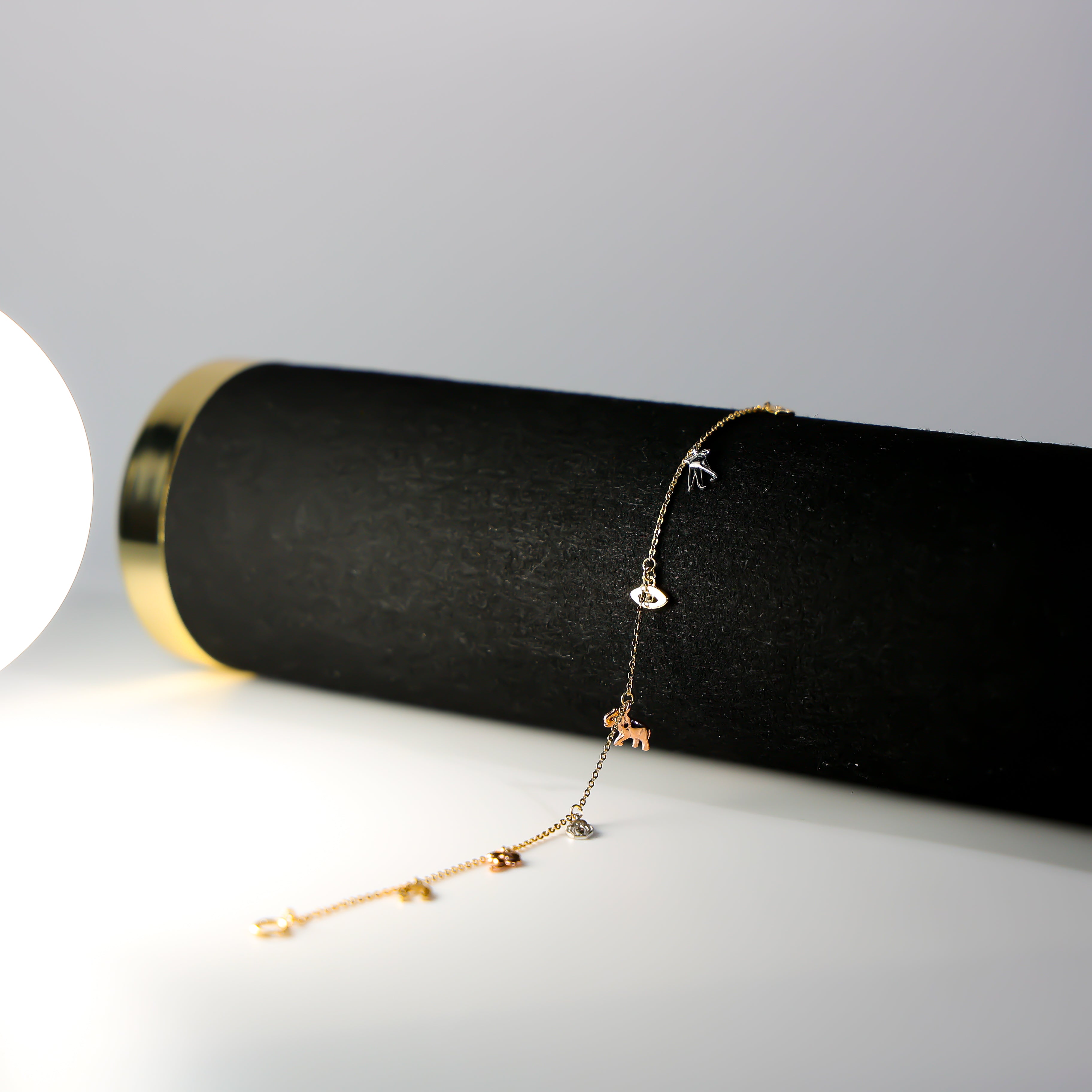 14K Gold Tiny Lucky Charm Bracelet Model-AB0550 - Charlie & Co. Jewelry