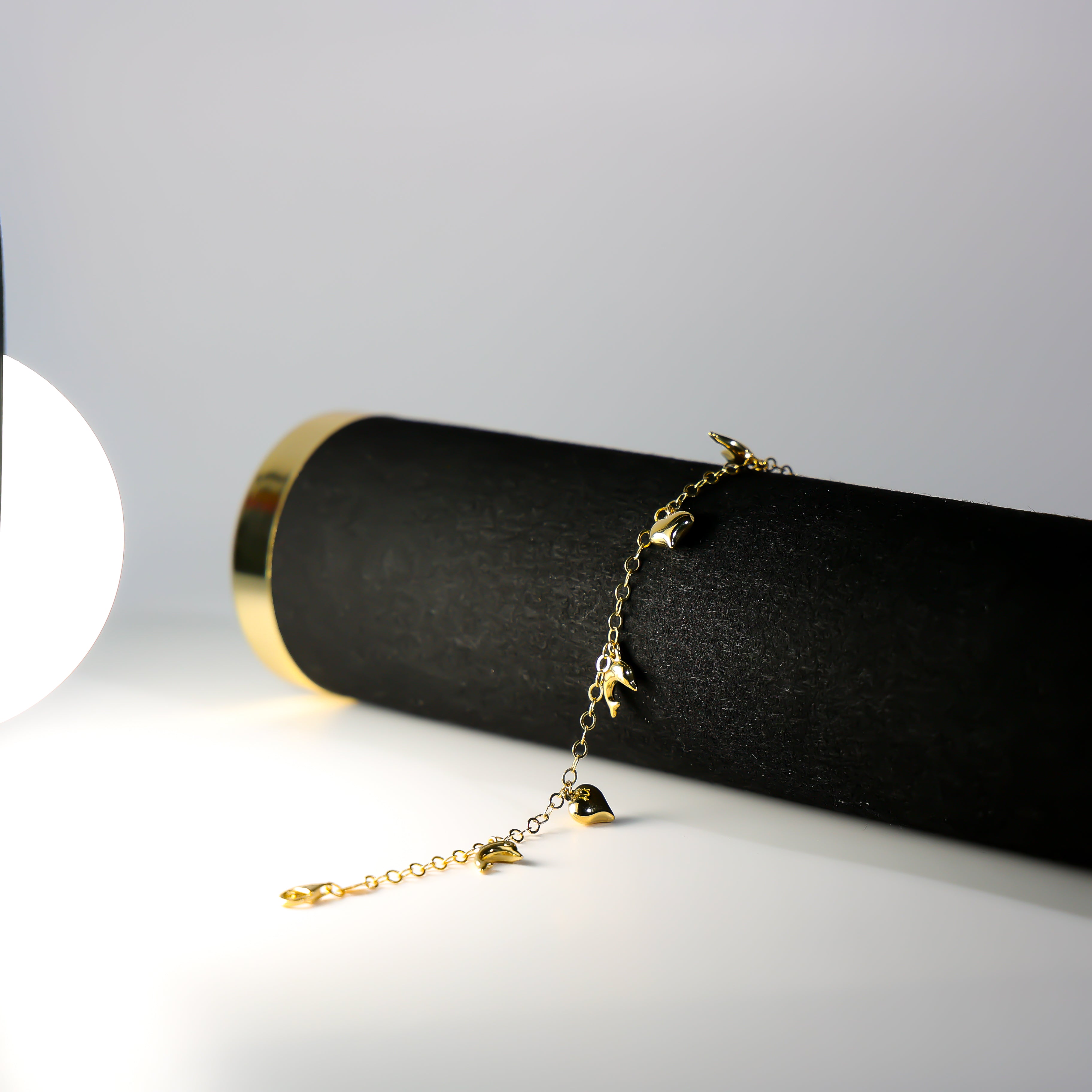 14K Gold Dolphin And Heart Bracelet Model-AB0771 - Charlie & Co. Jewelry