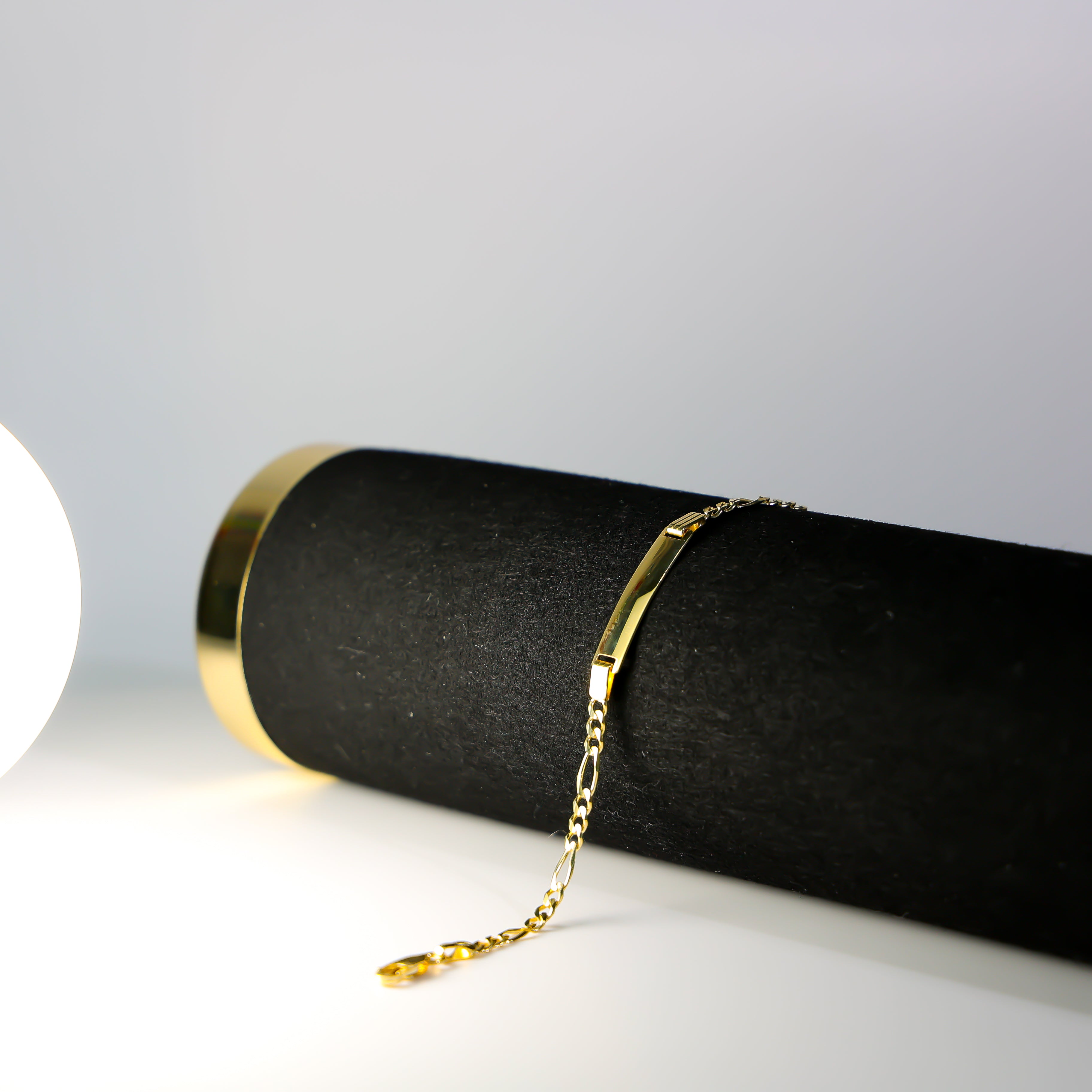 14K Gold ID Bracelet 3MM Figaro Link Model-AB0102 - Charlie & Co. Jewelry