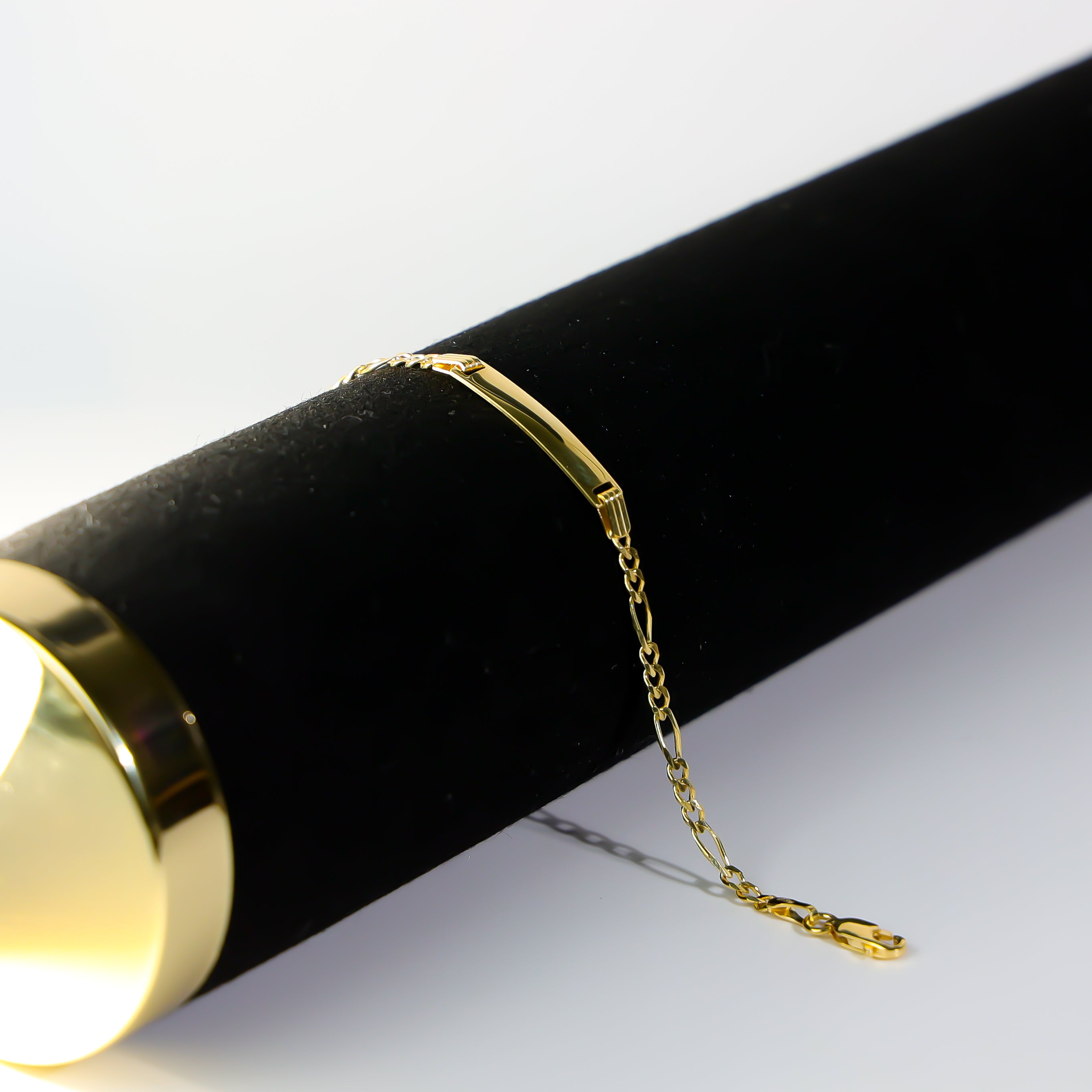 14K Gold ID Bracelet 3MM Figaro Link Model-AB0102 - Charlie & Co. Jewelry