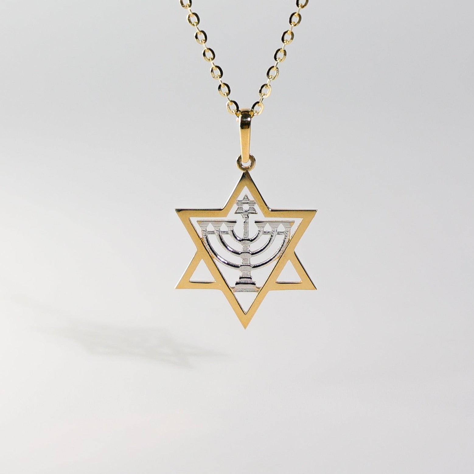 14K Solid Gold Stone Menorah Pendant Model-2238 - Charlie & Co. Jewelry