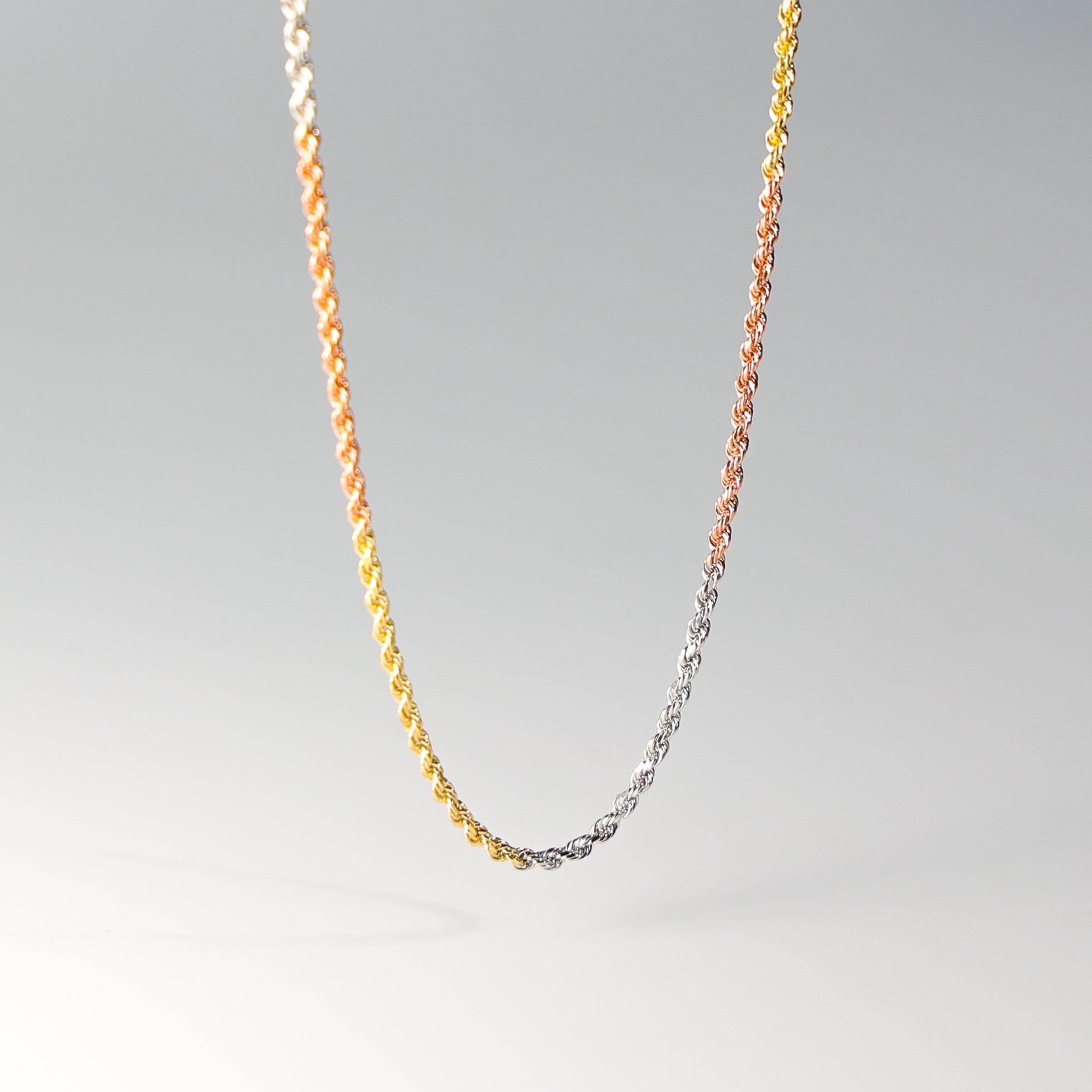 1.5mm Solid 14K Gold Tri Colors Rope Chain Model-0392 - Charlie & Co. Jewelry