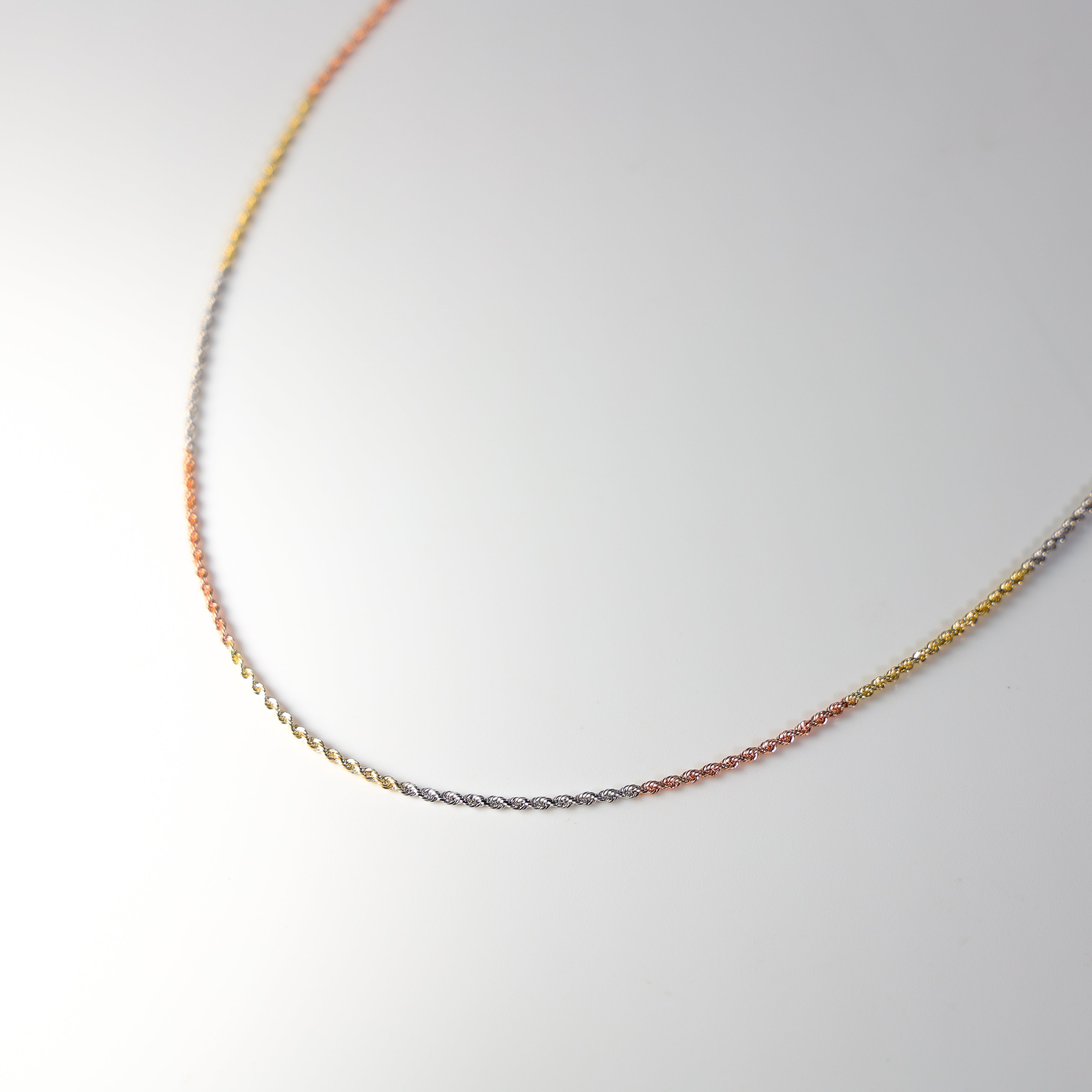 1.5mm Solid 14K Gold Tri Colors Rope Chain Model-0392 - Charlie & Co. Jewelry