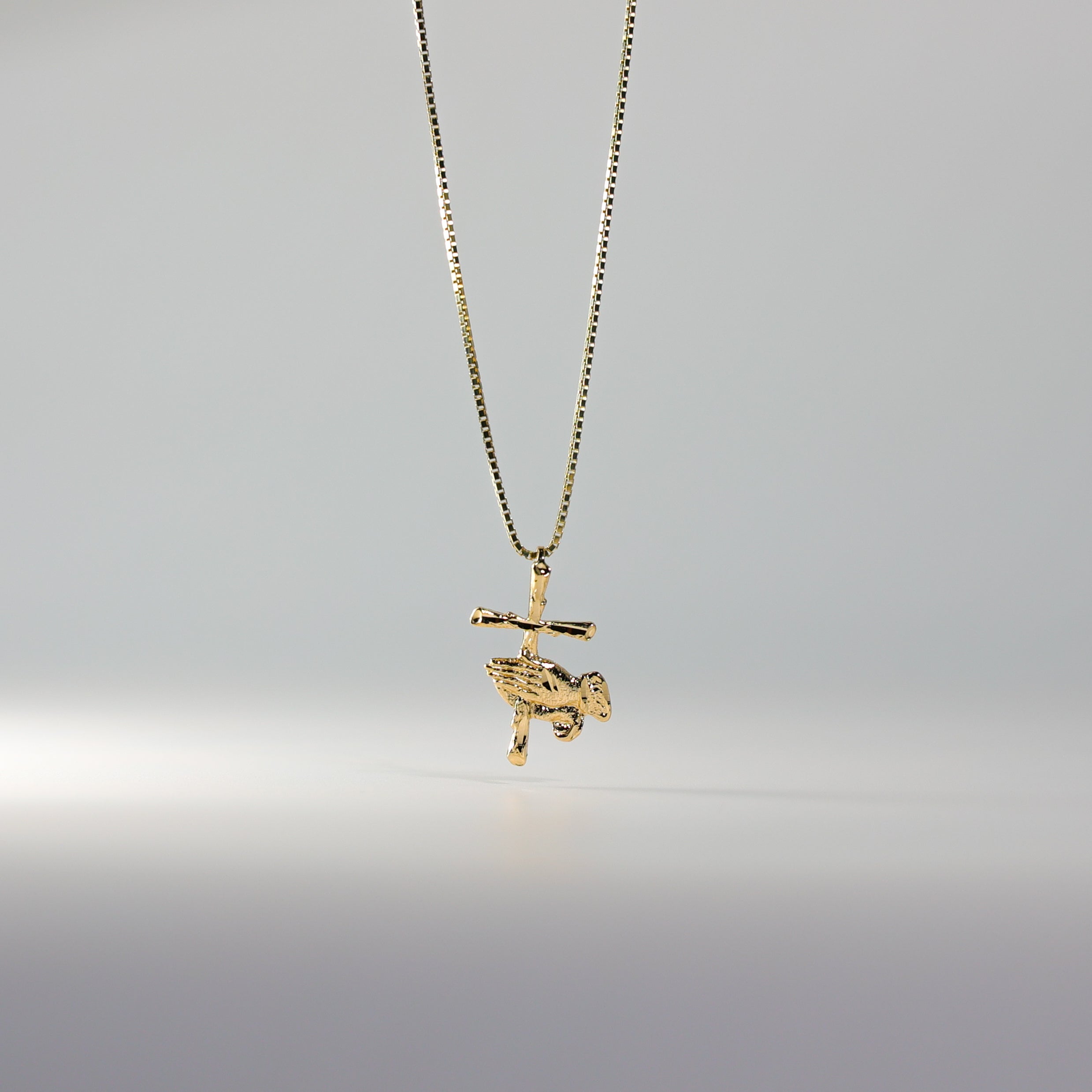 Gold Praying Hand with Cross Pendant Model-1480 - Charlie & Co. Jewelry