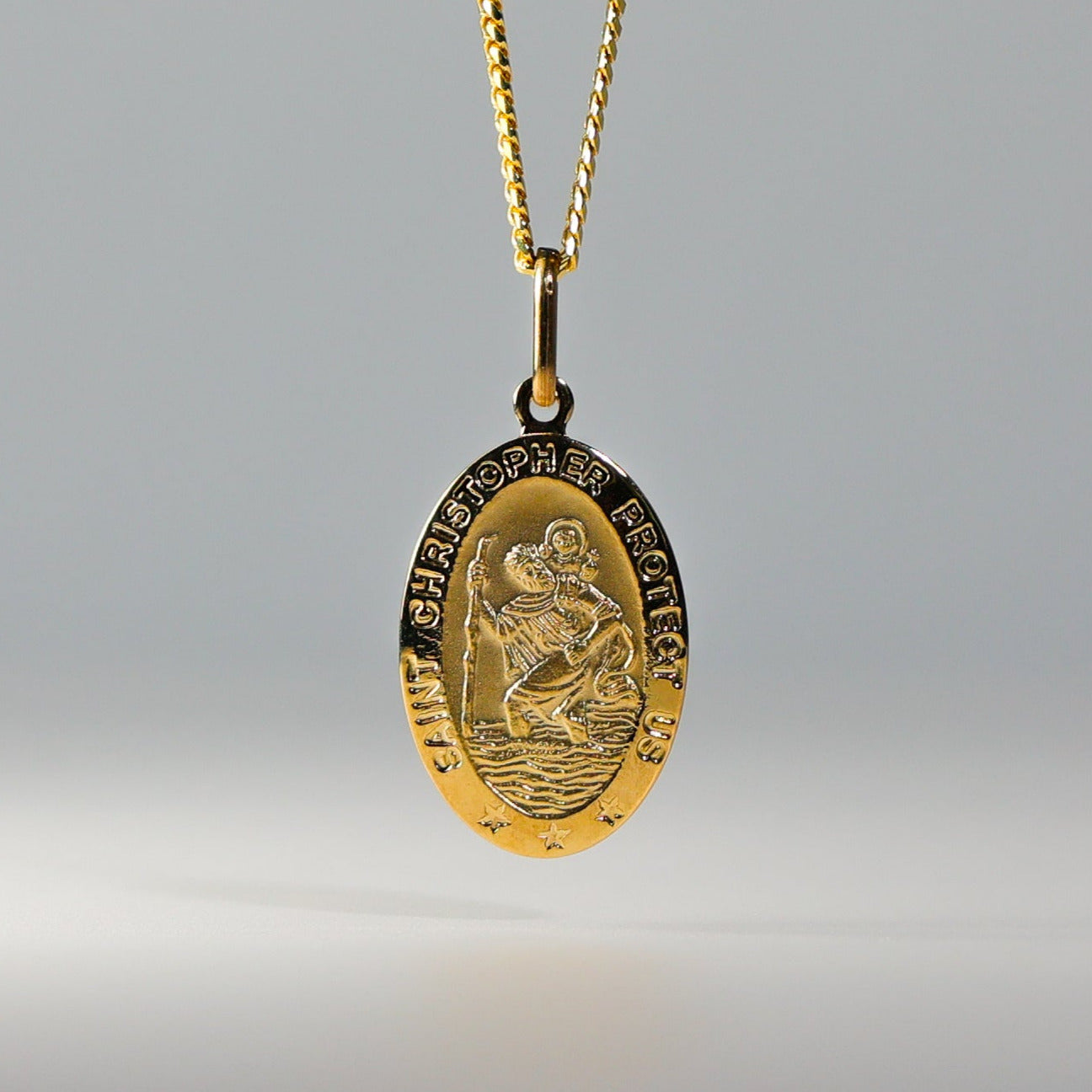 Gold St. Christopher Religious Oval Pendant Model-0269 - Charlie & Co. Jewelry