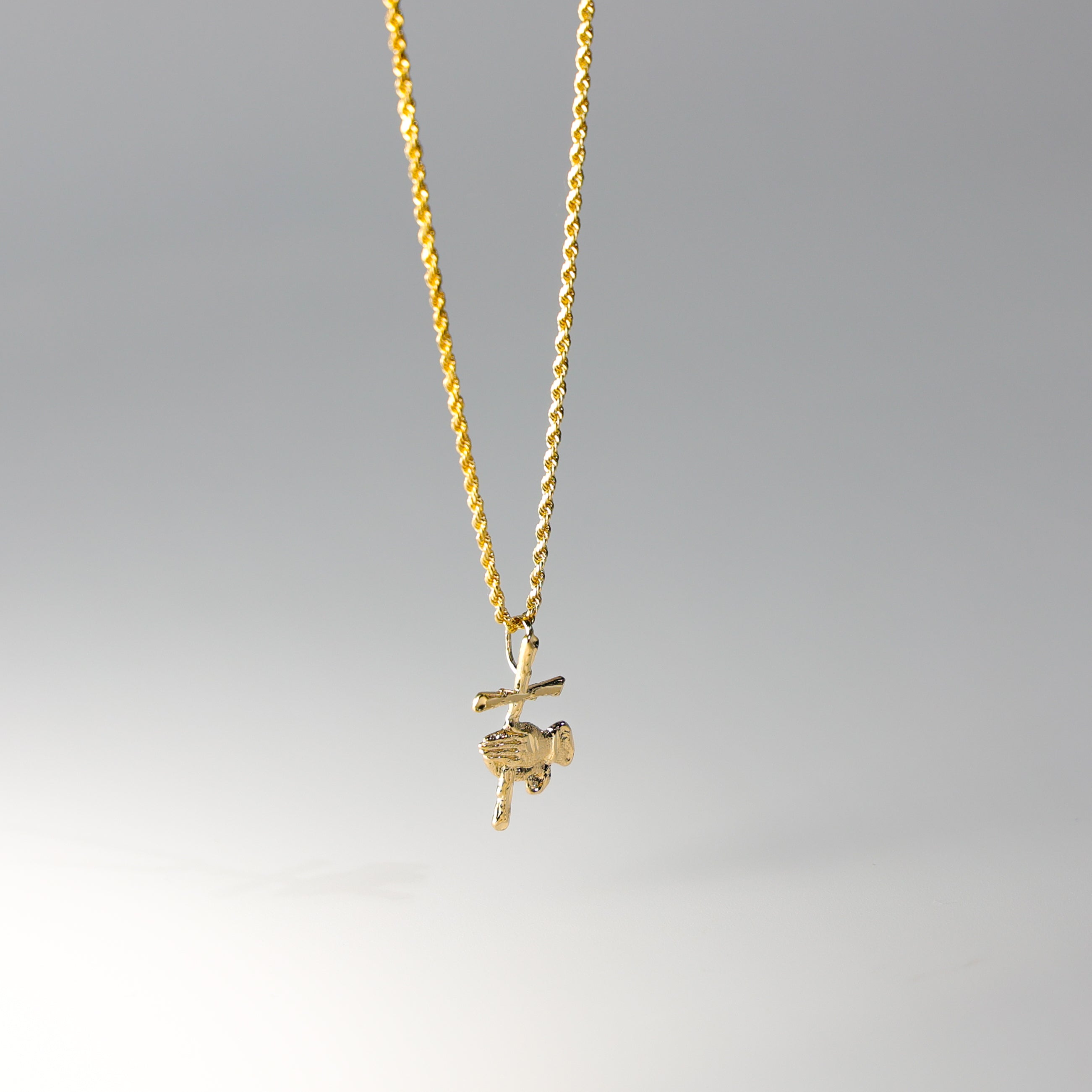 Gold Praying Hand with Cross Pendant Model-1480 - Charlie & Co. Jewelry