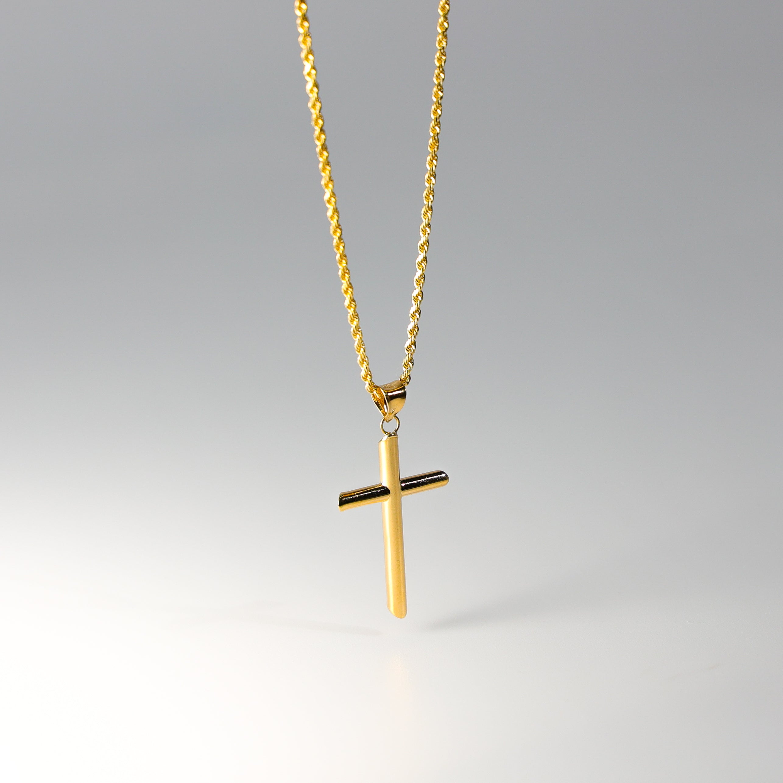 Gold Classic Tube Cross Pendant Model-16 - Charlie & Co. Jewelry