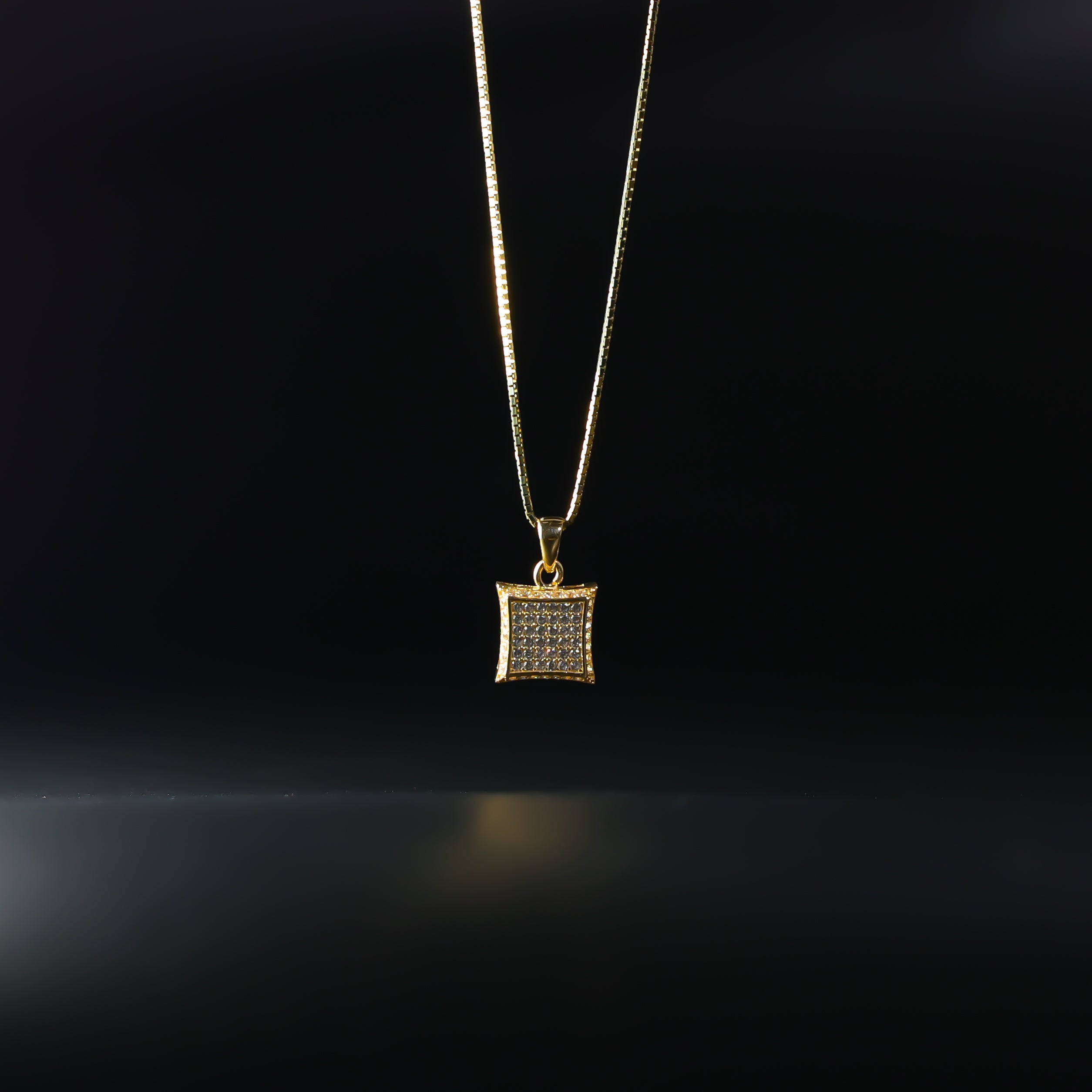 Gold 10mm Curved Square CZ Pendant Model-686 - Charlie & Co. Jewelry