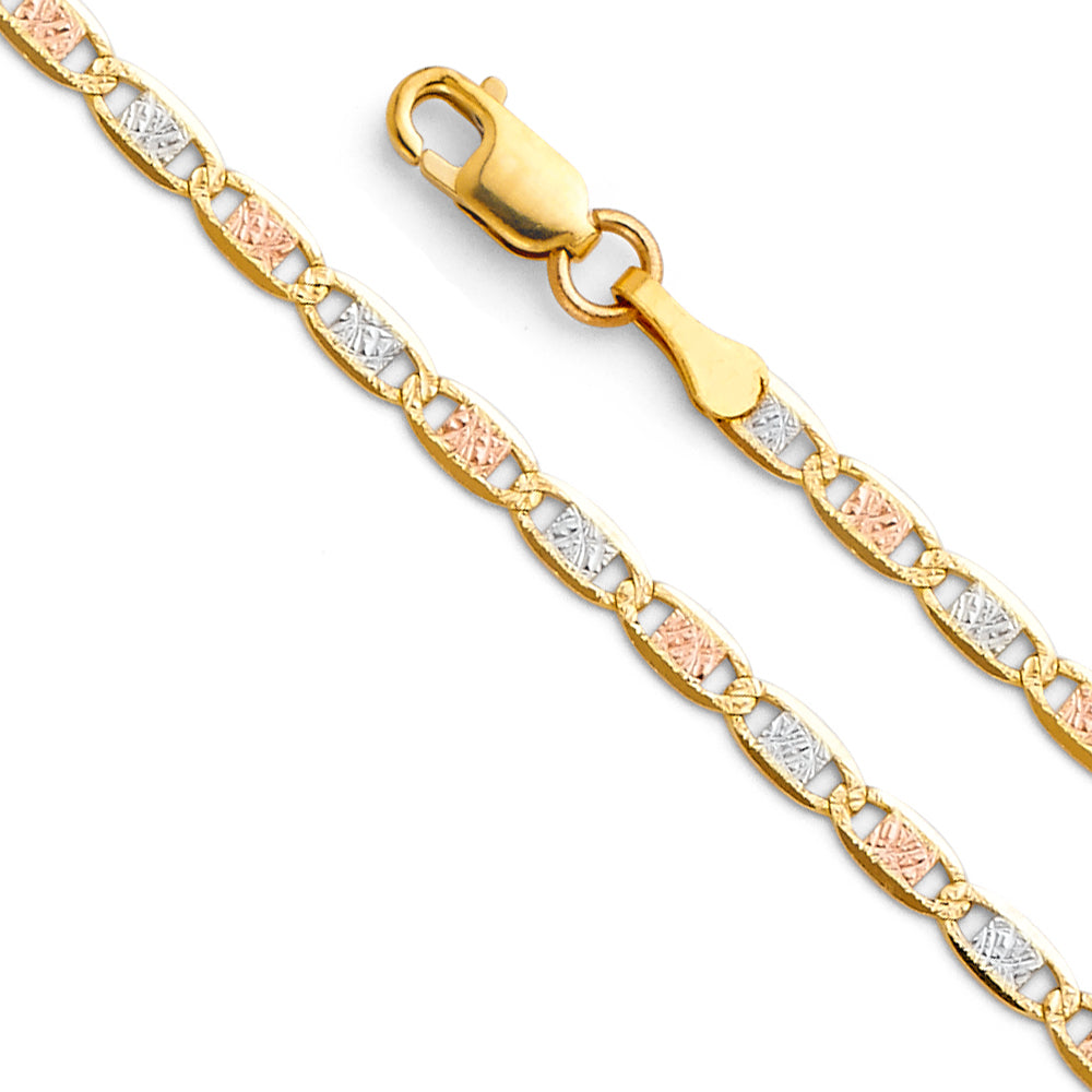 2.6mm Solid 14K Gold Tri Colors Valentino Chain Model-0374 - Charlie & Co. Jewelry