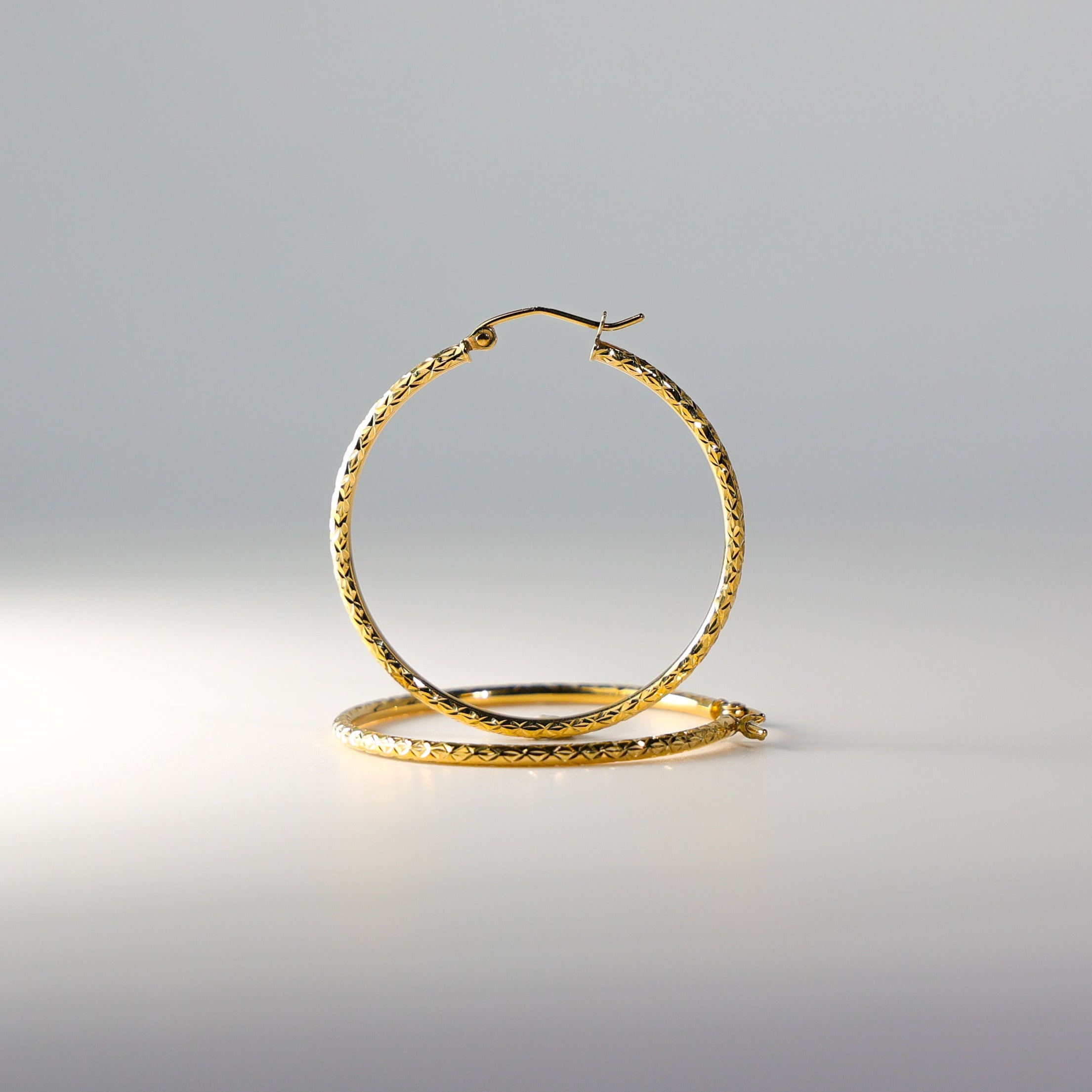 Gold Diamond Cut Huggie Hoop Earrings 33mm Wide Model-0107 - Charlie & Co. Jewelry