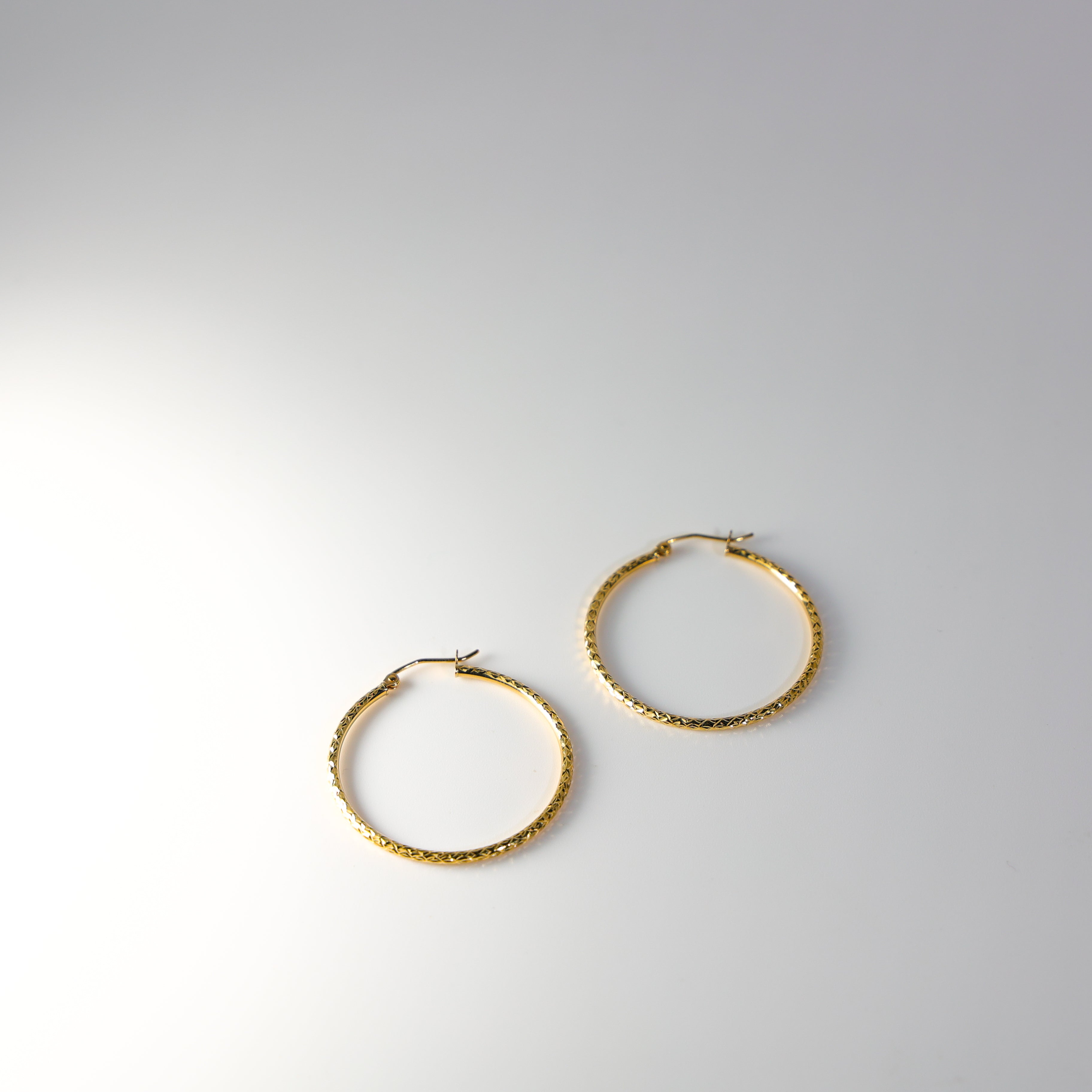 Gold Diamond Cut Huggie Hoop Earrings 33mm Wide Model-0107 - Charlie & Co. Jewelry