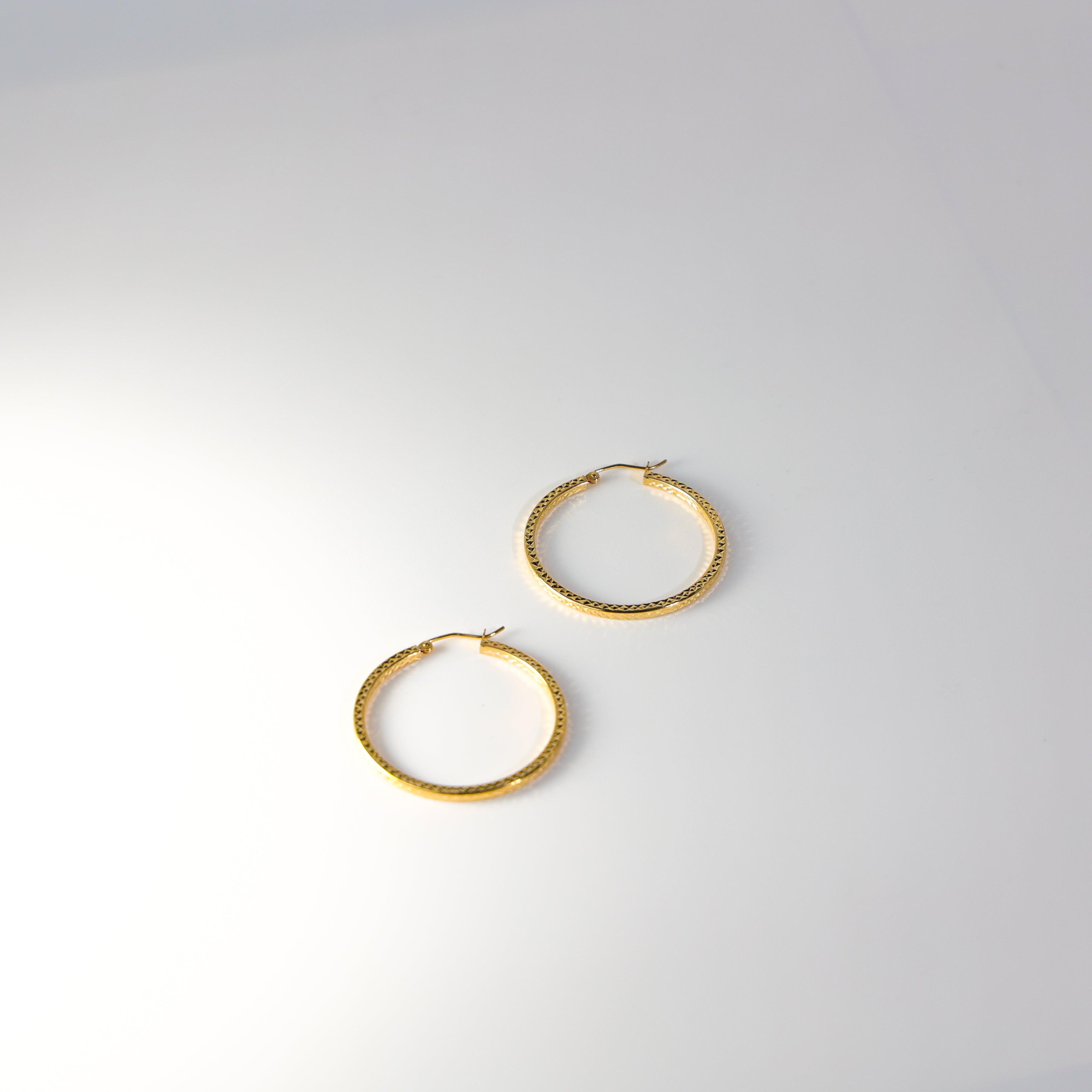 Gold Diamond Cut Hoop Earrings 34 MM Wide Model-0938 - Charlie & Co. Jewelry