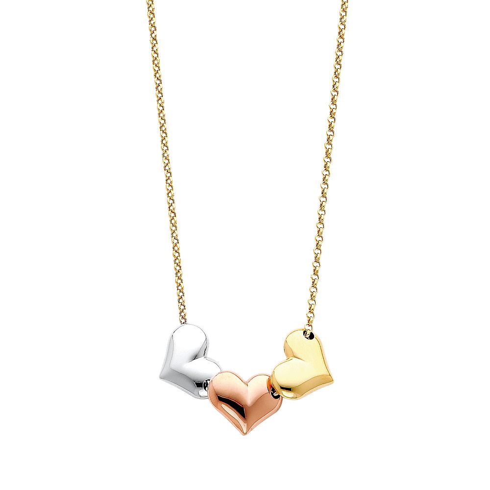 Gold Three Hearts Necklace Model-NK0069 - Charlie & Co. Jewelry
