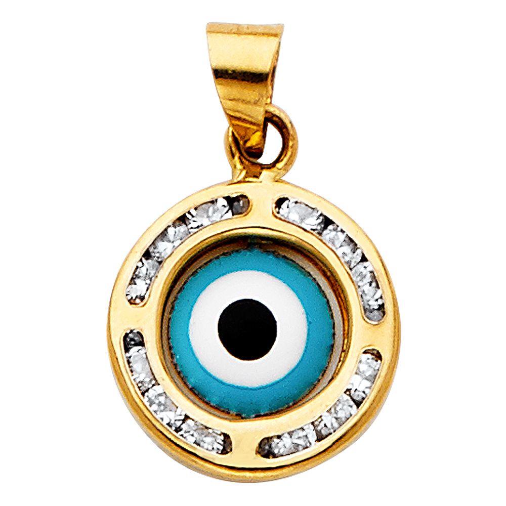 Circle With Eye and CZ Stones - Hamsa Pendant - Charlie & Co. Jewelry