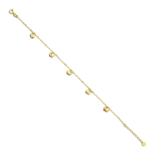 14K Gold Hanging Hearts Bracelet Model-AB0037 - Charlie & Co. Jewelry