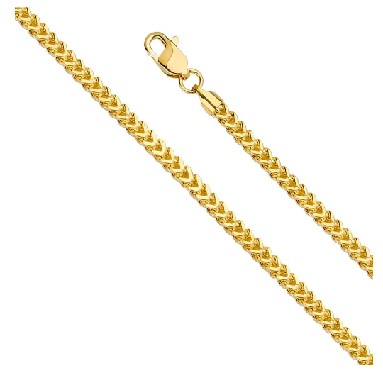 Gold 2.7mm Hollow Square Franco Chain Model-0535 - Charlie & Co. Jewelry