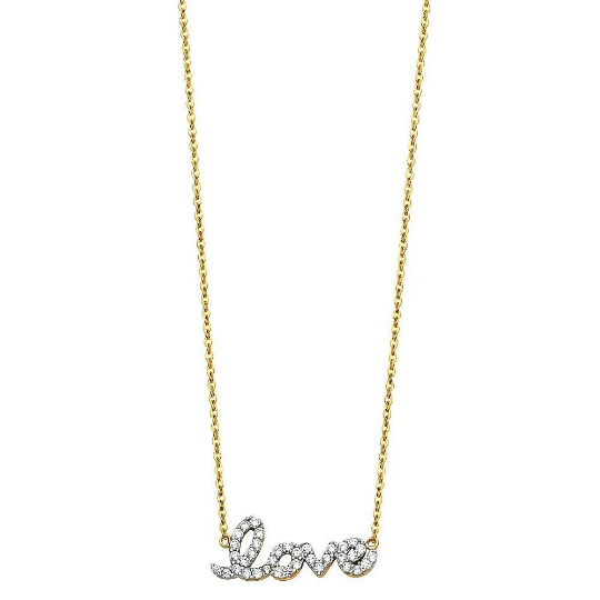 14K Dainty Gold Love Necklace Model-NK0216 - Charlie & Co. Jewelry