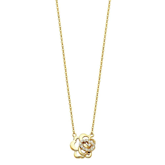 14K Gold Rose Flower Necklace Model-NK0103 - Charlie & Co. Jewelry