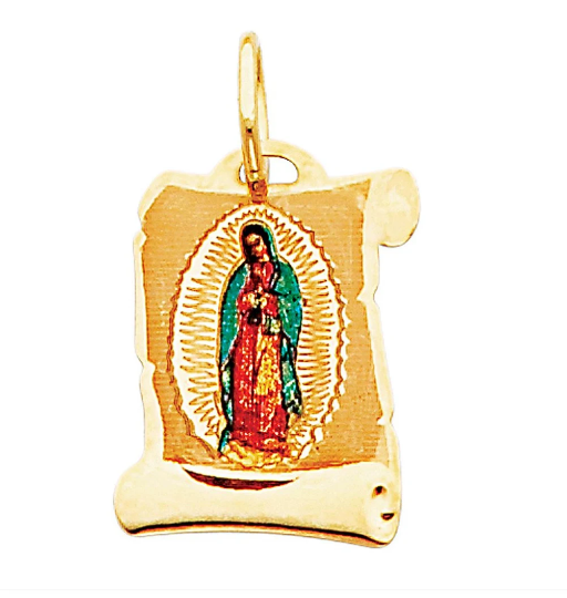 Gold Virgin Mary Enamel Plate Pendant Model-0152 - Charlie & Co. Jewelry