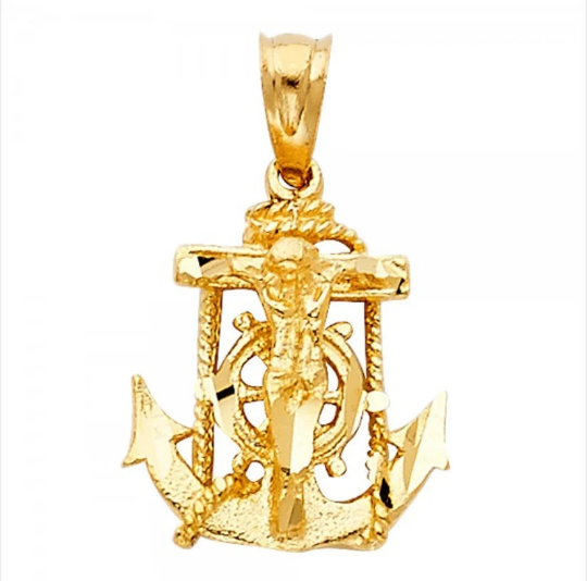Gold Dainty Mariner Anchor Crucifix Pendant Model-1228 - Charlie & Co. Jewelry