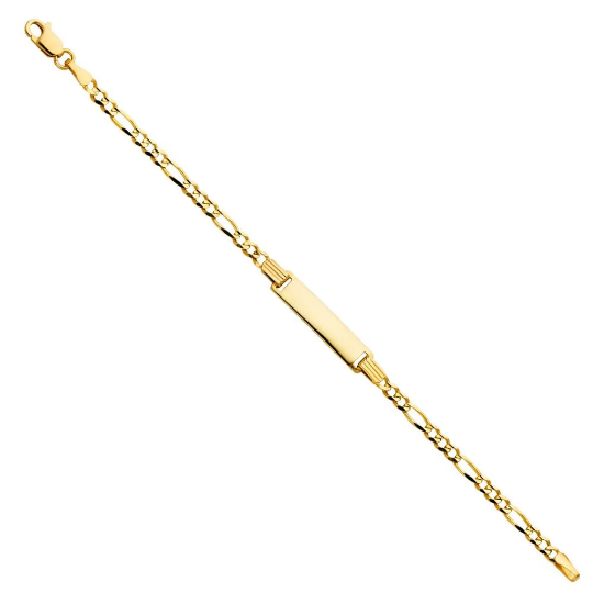 14K Gold ID Bracelet 3MM Figaro Link Model-AB0102 - Charlie & Co. Jewelry