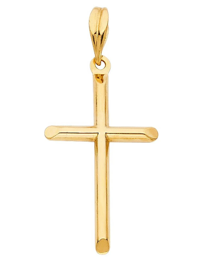 Gold Classic Tube Cross Pendant Model-0878 - Charlie & Co. Jewelry