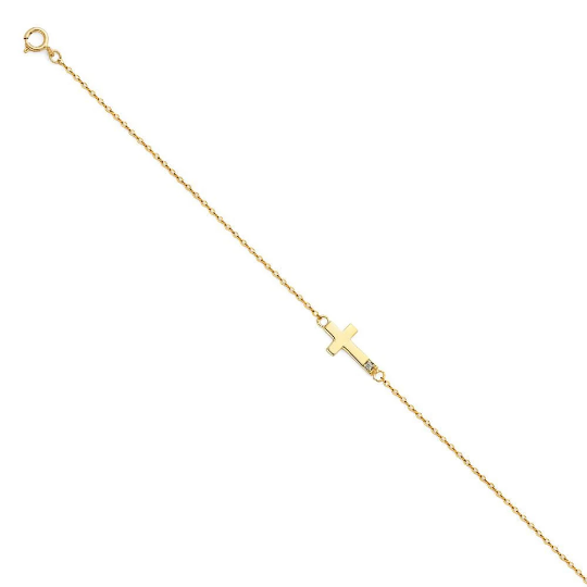 14K Gold Bracelet With Side Way Cross Model-AB0317 - Charlie & Co. Jewelry