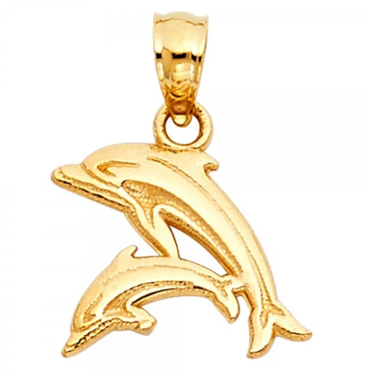 Gold Douple Dolphin Pendant Model-1675 - Charlie & Co. Jewelry