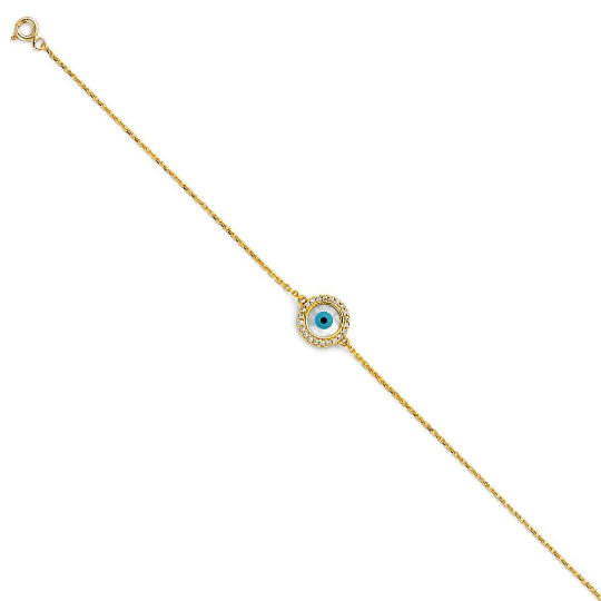 14K Gold Evil Eye Chain Bracelet Model-AB0560 - Charlie & Co. Jewelry