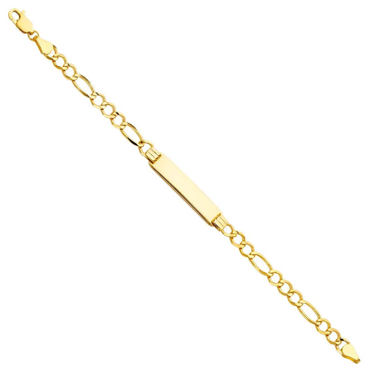 14K Gold ID Bracelet 5MM Figaro Link Chain Model-AB0228 - Charlie & Co. Jewelry